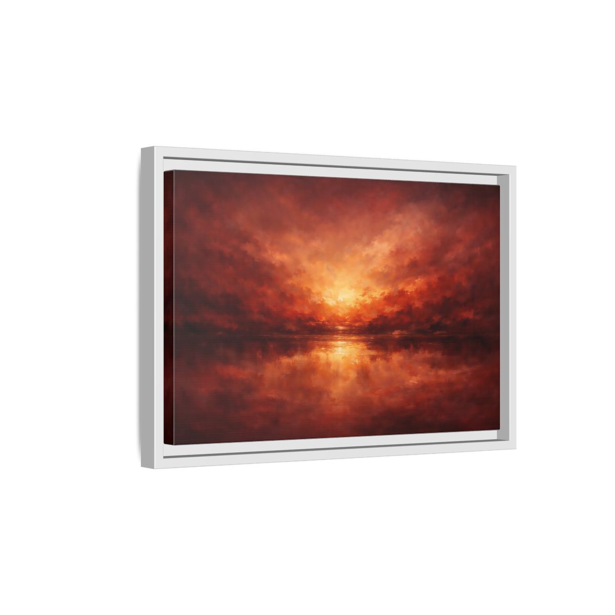 Side Mockup 4. Nature Sunset Red Orange Sunset shown as stretched canvas wall art