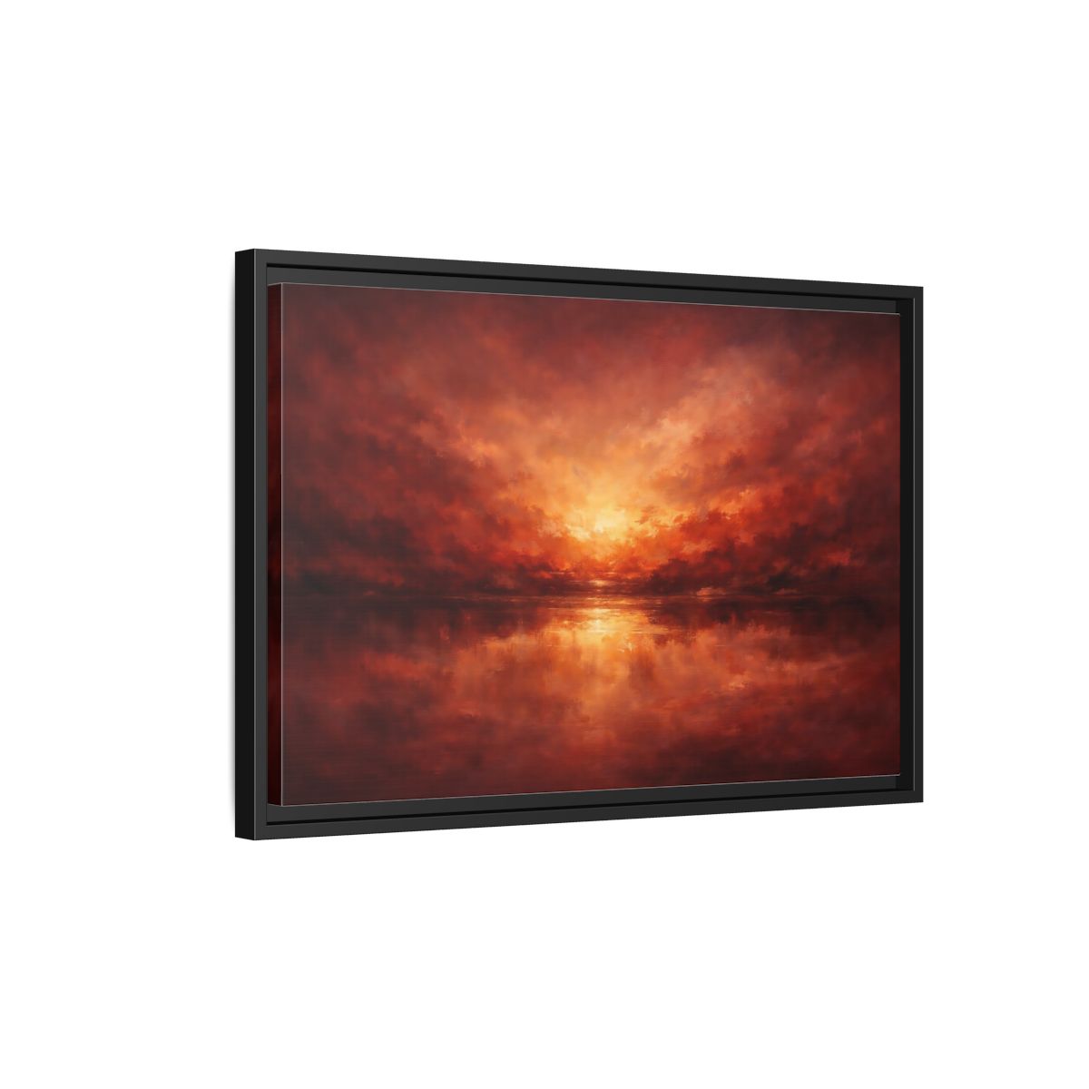 Side Mockup 3. Nature Sunset Red Orange Sunset shown as stretched canvas wall art