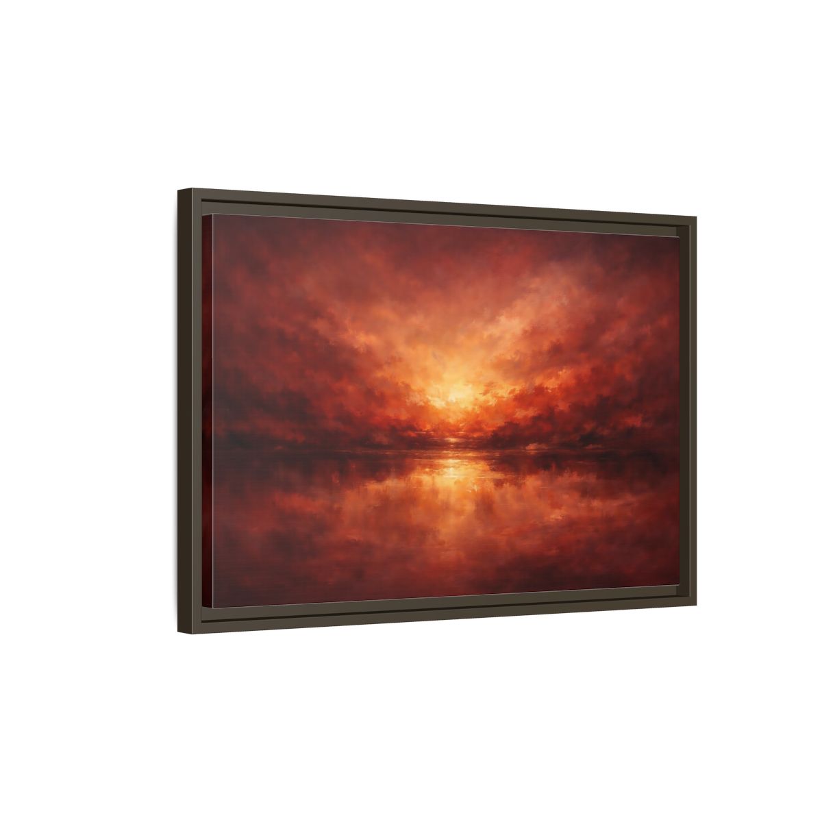 Side Mockup 2. Nature Sunset Red Orange Sunset shown as stretched canvas wall art