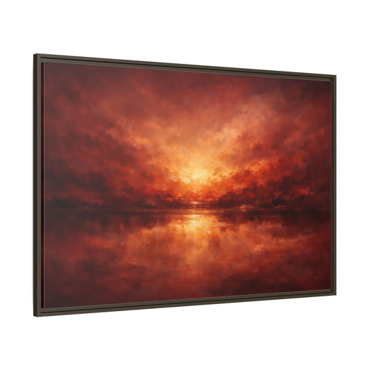 Main Mockup. Nature Sunset Red Orange Sunset shown as stretched canvas wall art