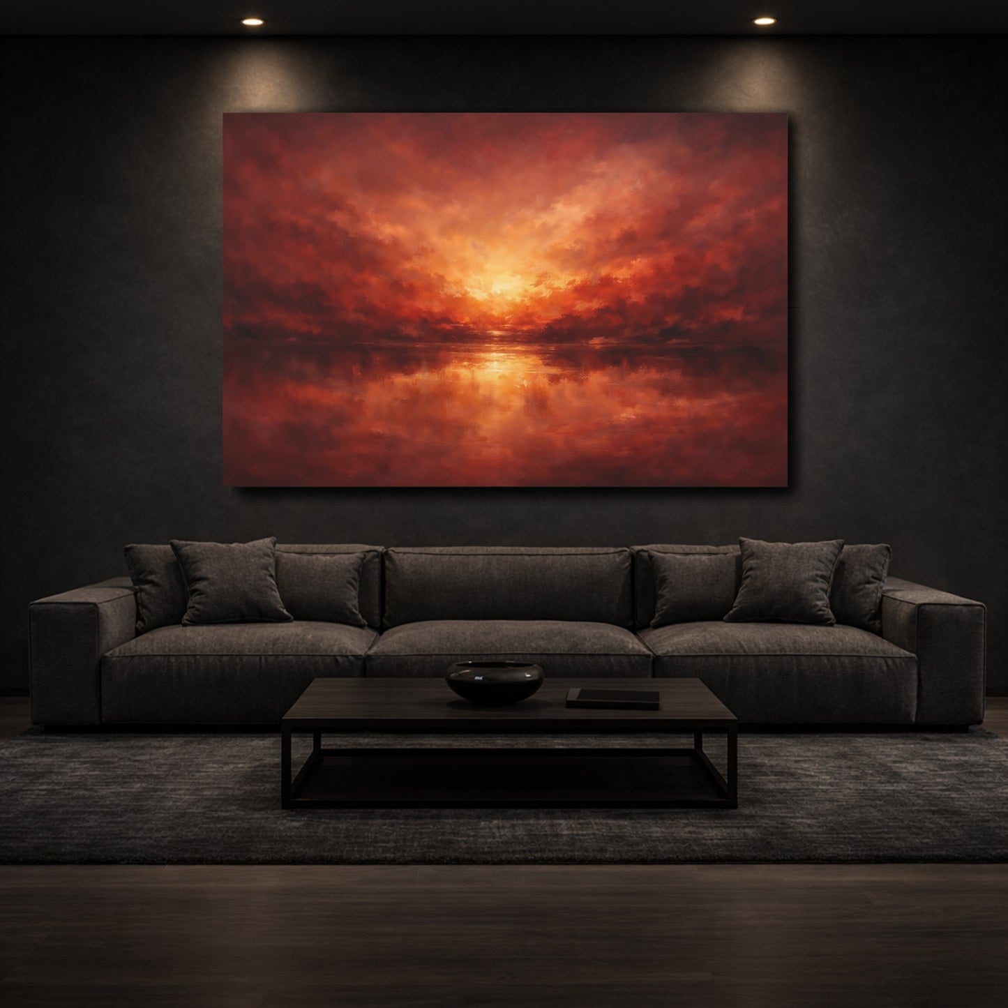 Mockup 2. Nature Sunset Red Orange Sunset shown as stretched canvas wall art