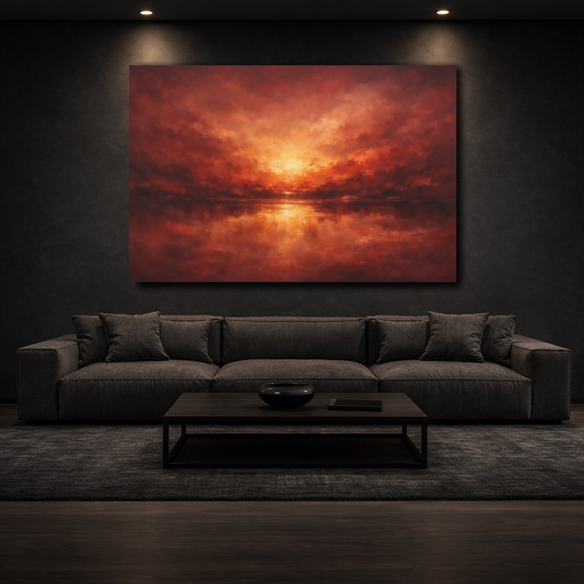 Mockup 2. Nature Sunset Red Orange Sunset shown as stretched canvas wall art