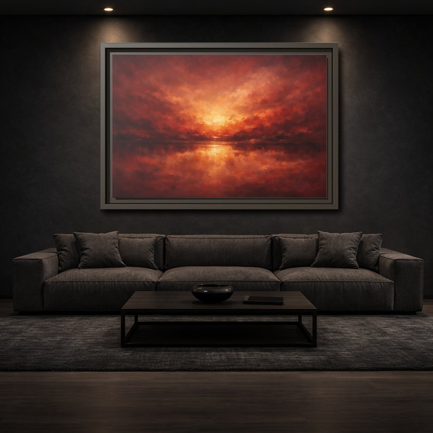 Mockup 2. Nature Sunset Red Orange Sunset shown as stretched canvas wall art