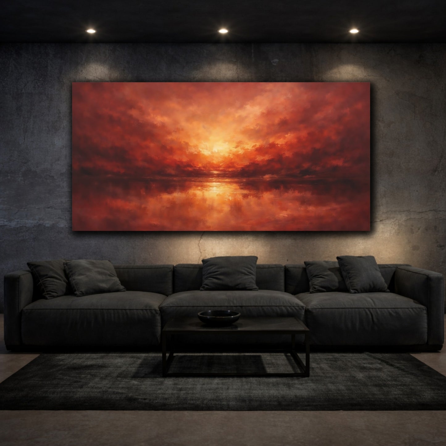 Mockup 2. Nature Sunset Red Orange Sunset shown as stretched canvas wall art
