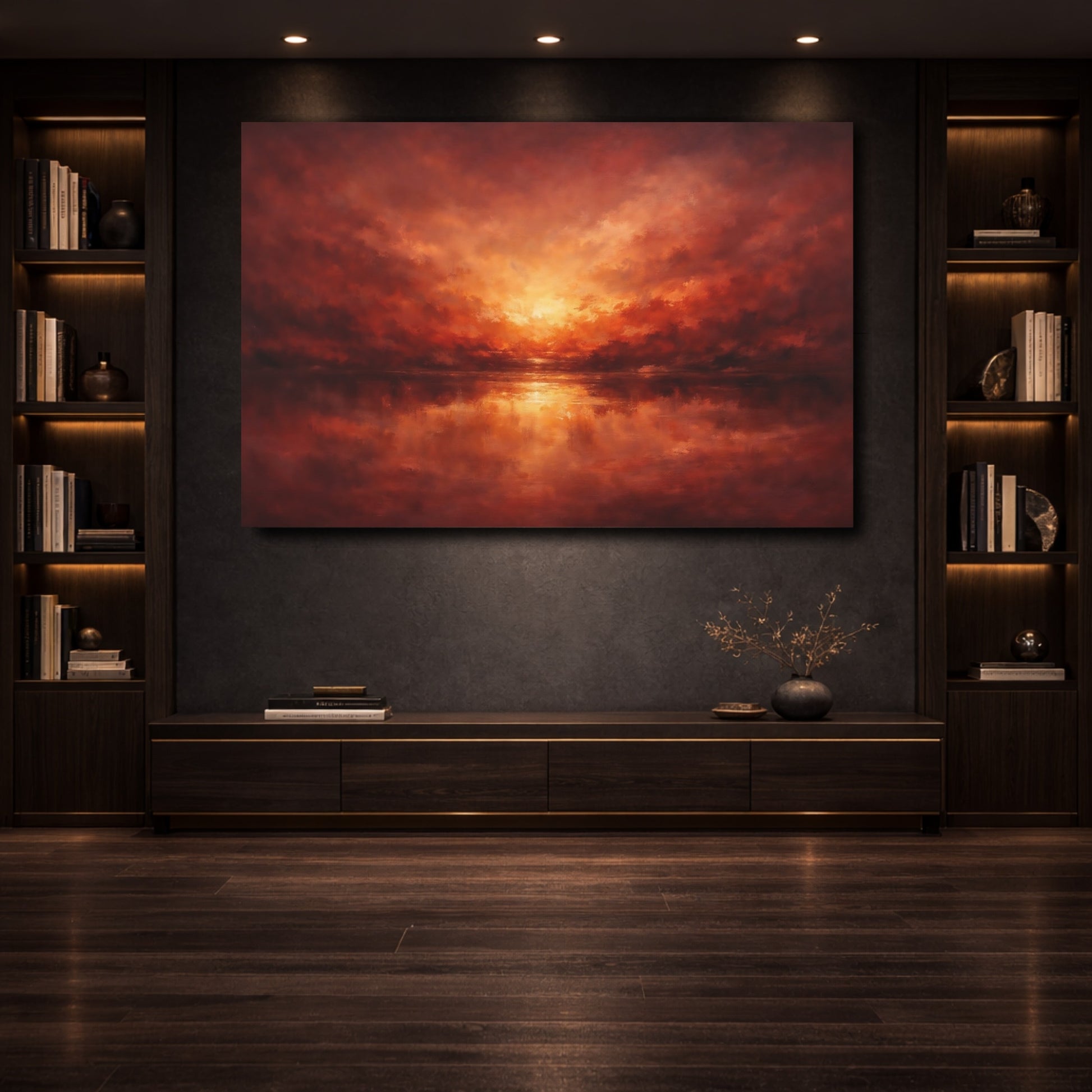 Mockup 3. Nature Sunset Red Orange Sunset shown as stretched canvas wall art