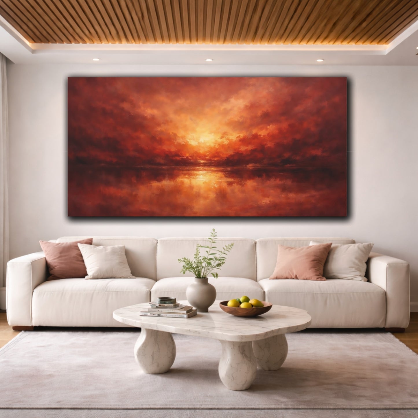 Mockup 3. Nature Sunset Red Orange Sunset shown as stretched canvas wall art