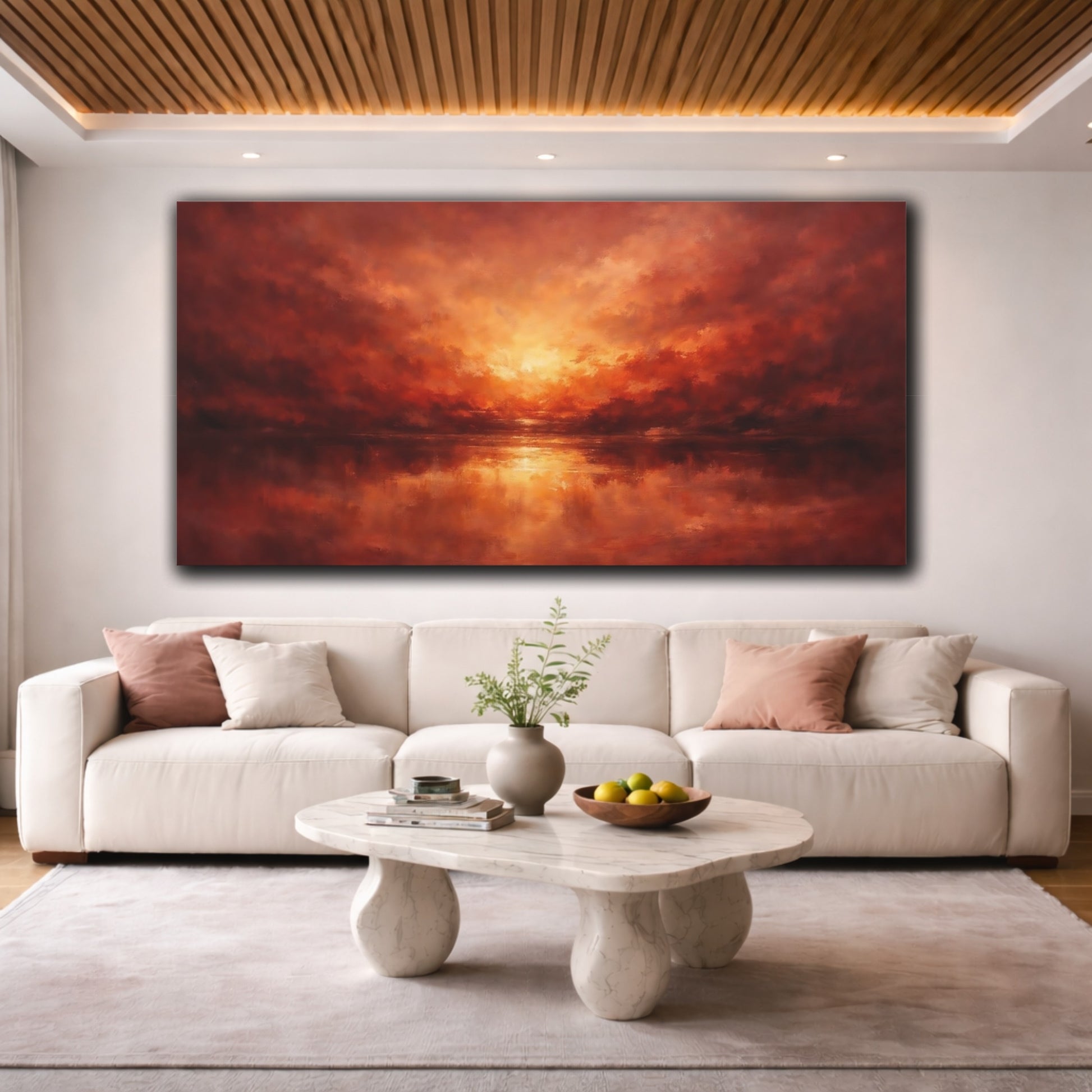 Mockup 3. Nature Sunset Red Orange Sunset shown as stretched canvas wall art