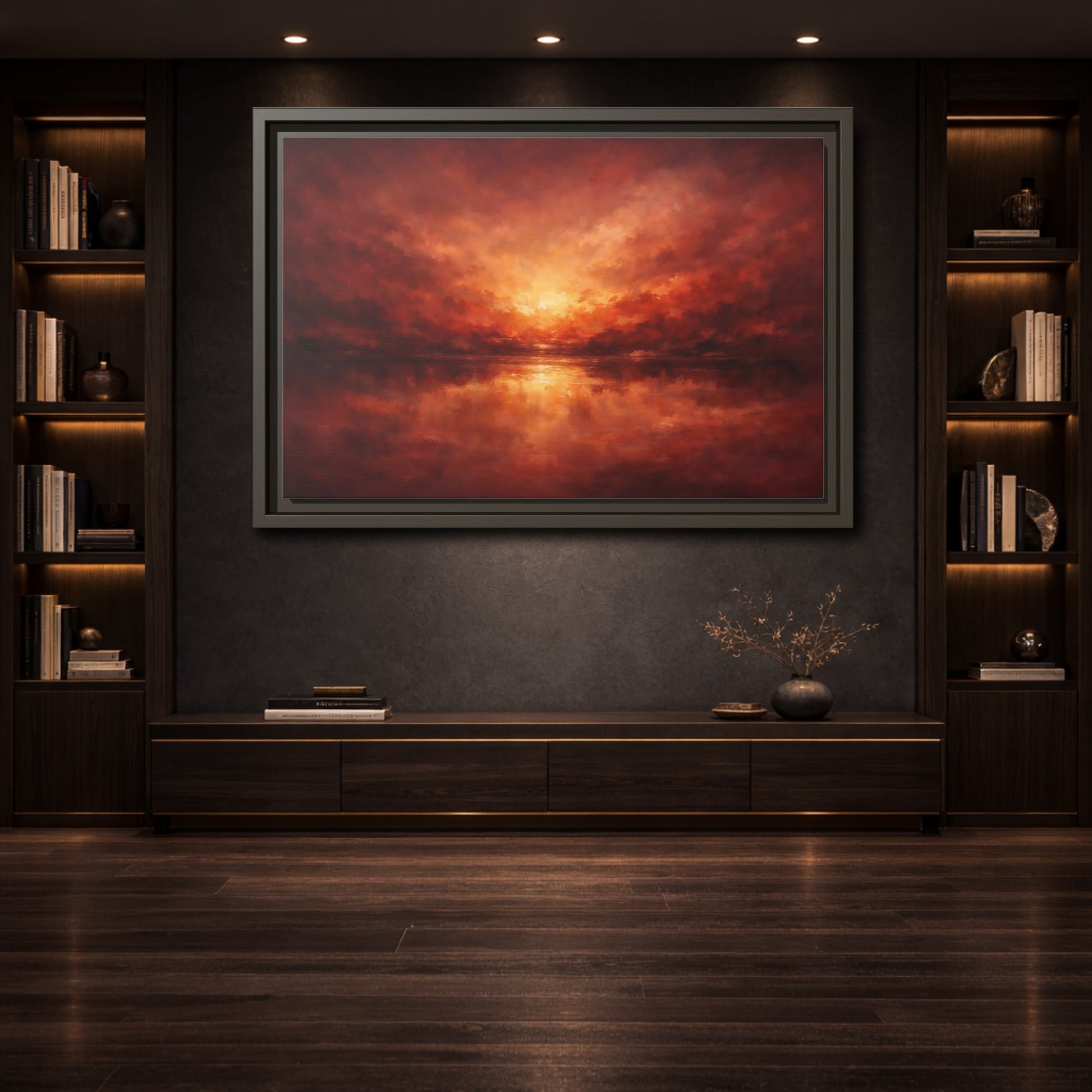 Mockup 3. Nature Sunset Red Orange Sunset shown as stretched canvas wall art