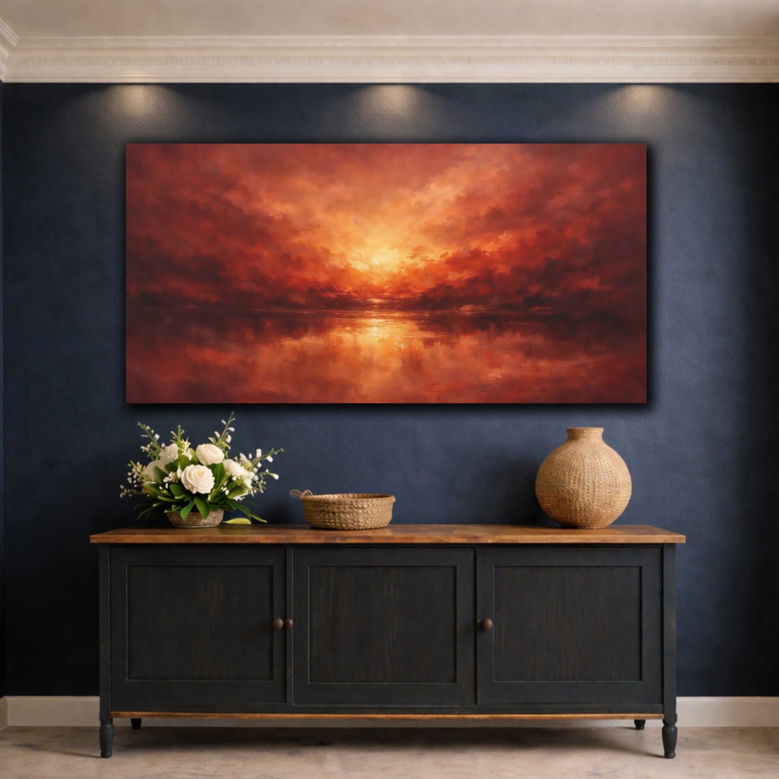 Fiery Sunset Landscape Canvas Wall Art - YesArtYes
