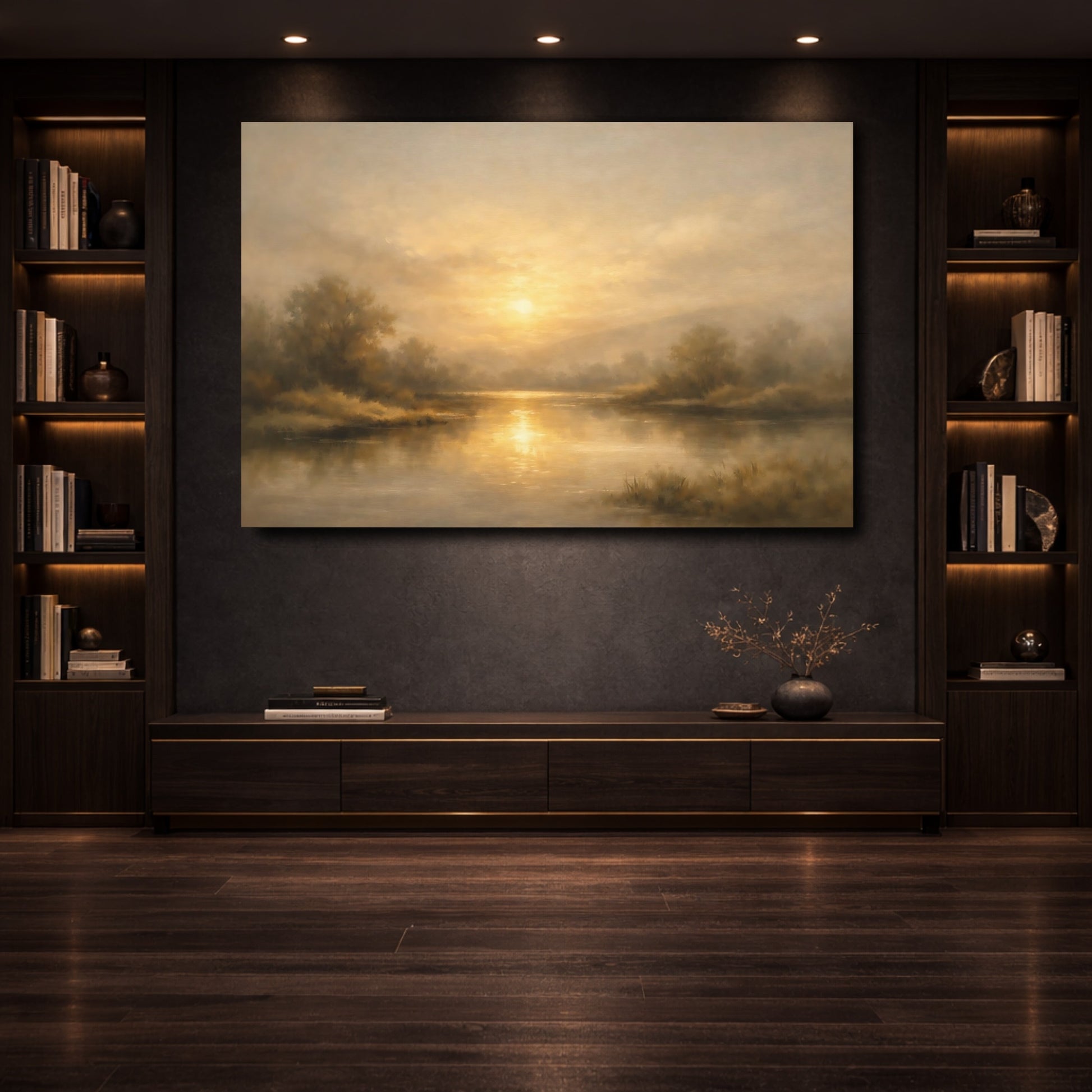 Mockup 3. Nature Sunset River Golden Sunset Landscape shown as stretched canvas wall art