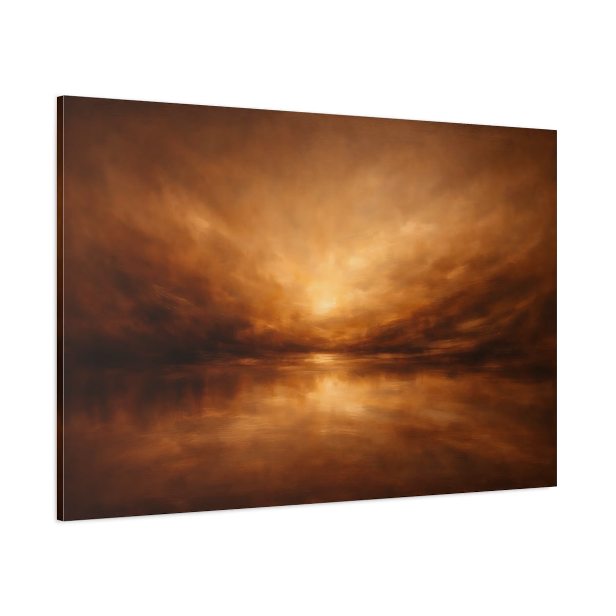 Main Mockup. Nature Sunset Seascape Brown And Orange shown as stretched canvas wall art