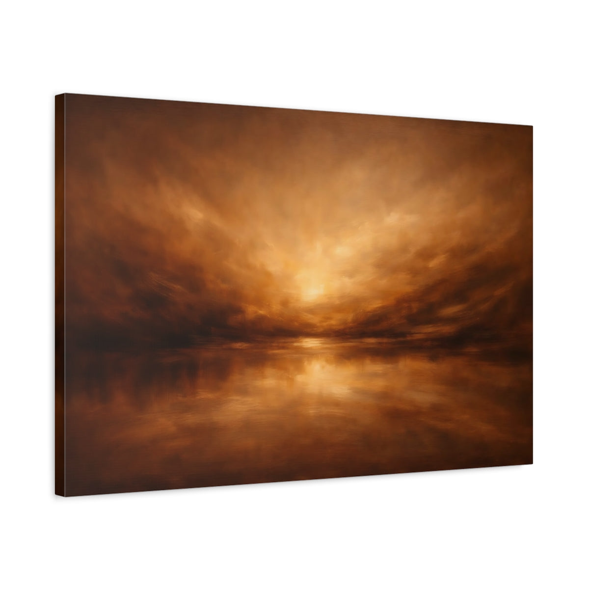 Side Mockup 2. Nature Sunset Seascape Brown And Orange shown as stretched canvas wall art