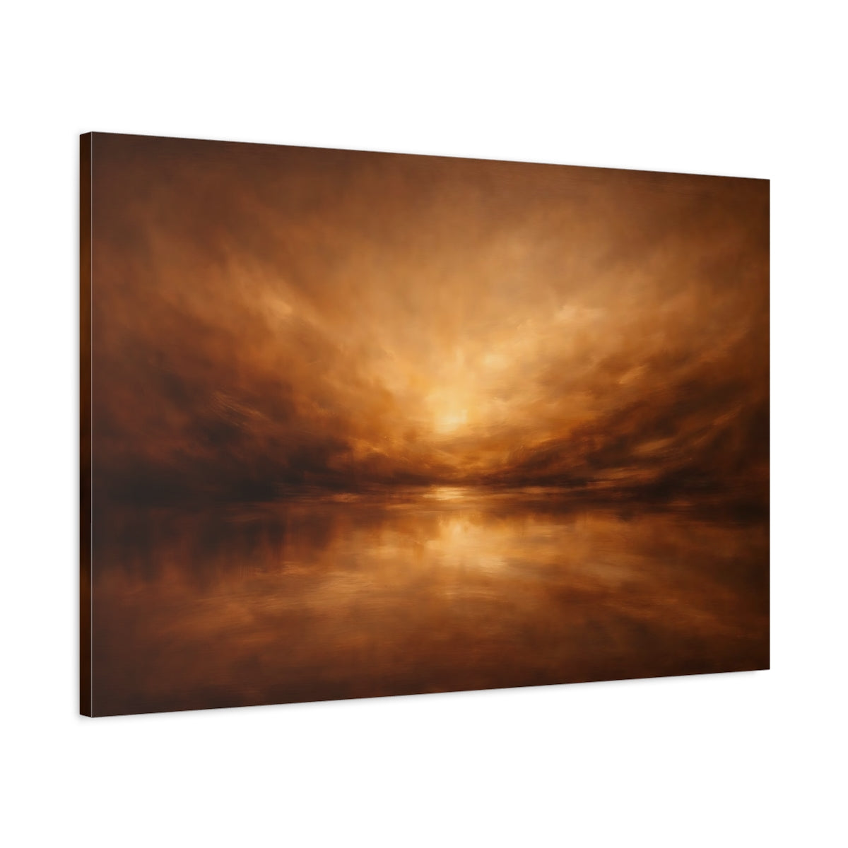 Side Mockup 1. Nature Sunset Seascape Brown And Orange shown as stretched canvas wall art