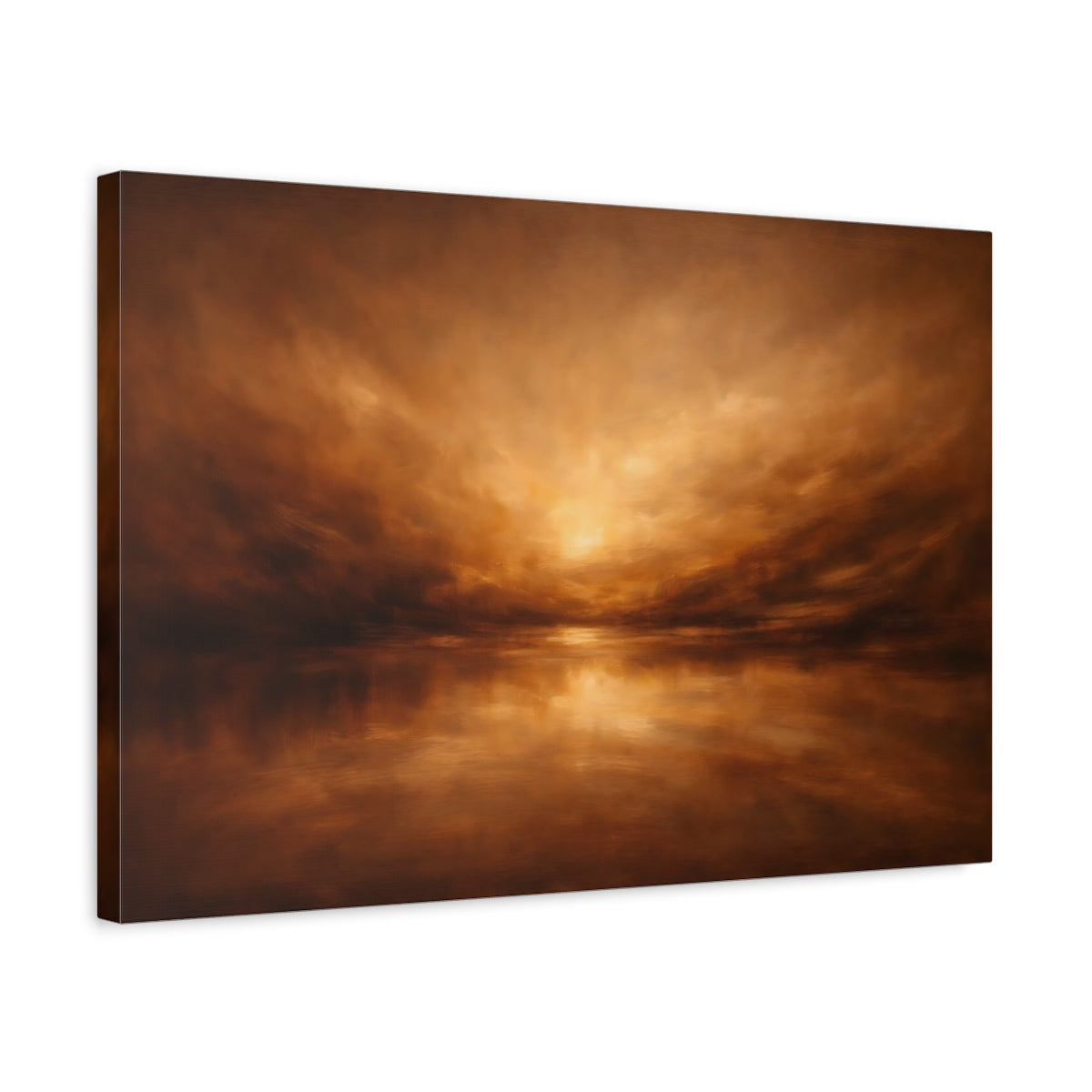 Side Mockup 3. Nature Sunset Seascape Brown And Orange shown as stretched canvas wall art