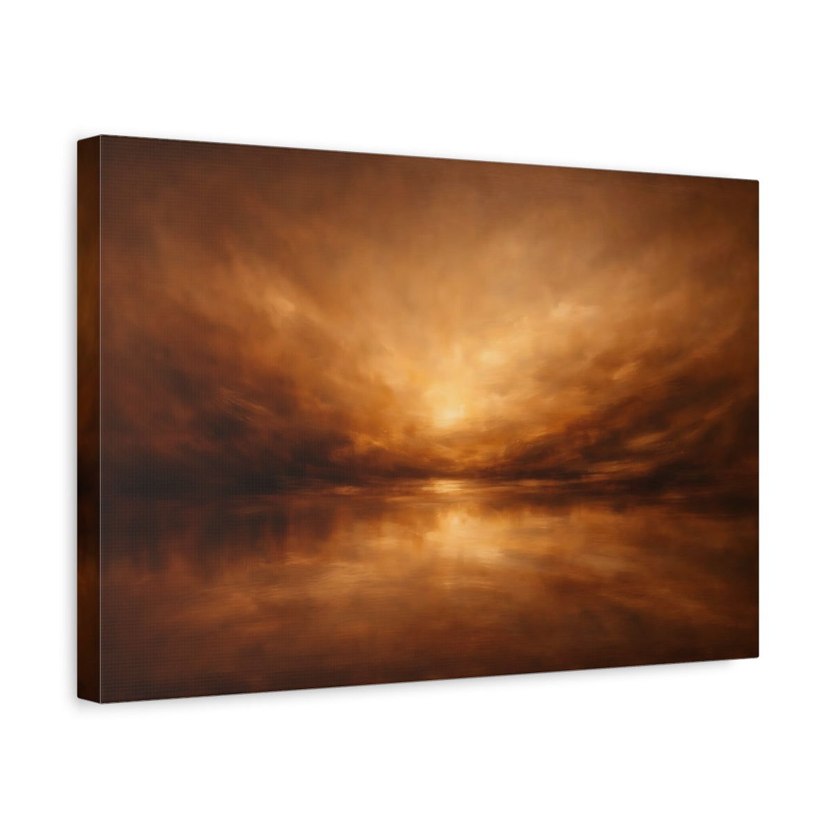 Side Mockup 4. Nature Sunset Seascape Brown And Orange shown as stretched canvas wall art