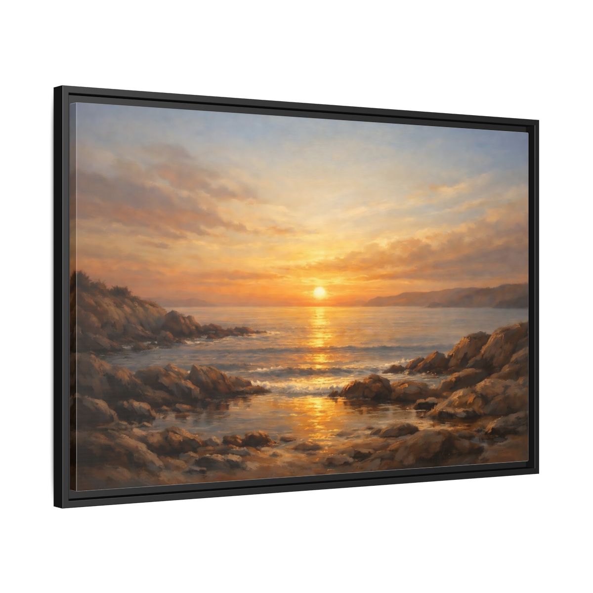 Side Mockup 13. Nature Sunset Seascape Golden Sunset Seascape shown as stretched canvas wall art