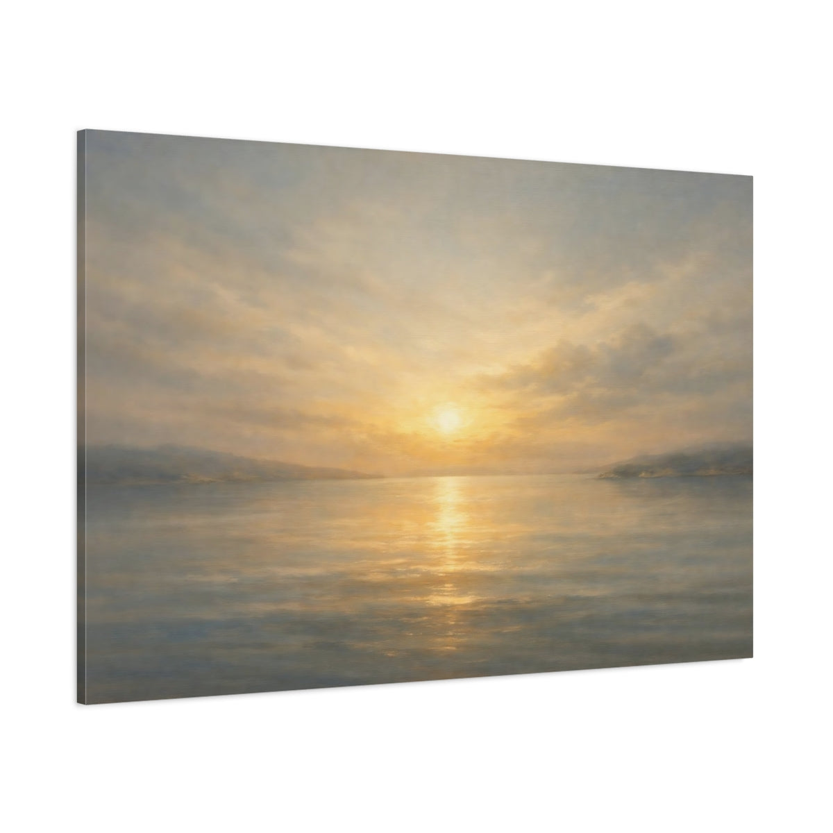 Main Mockup. Nature Sunset Seascape Golden Ocean Sunset shown as stretched canvas wall art