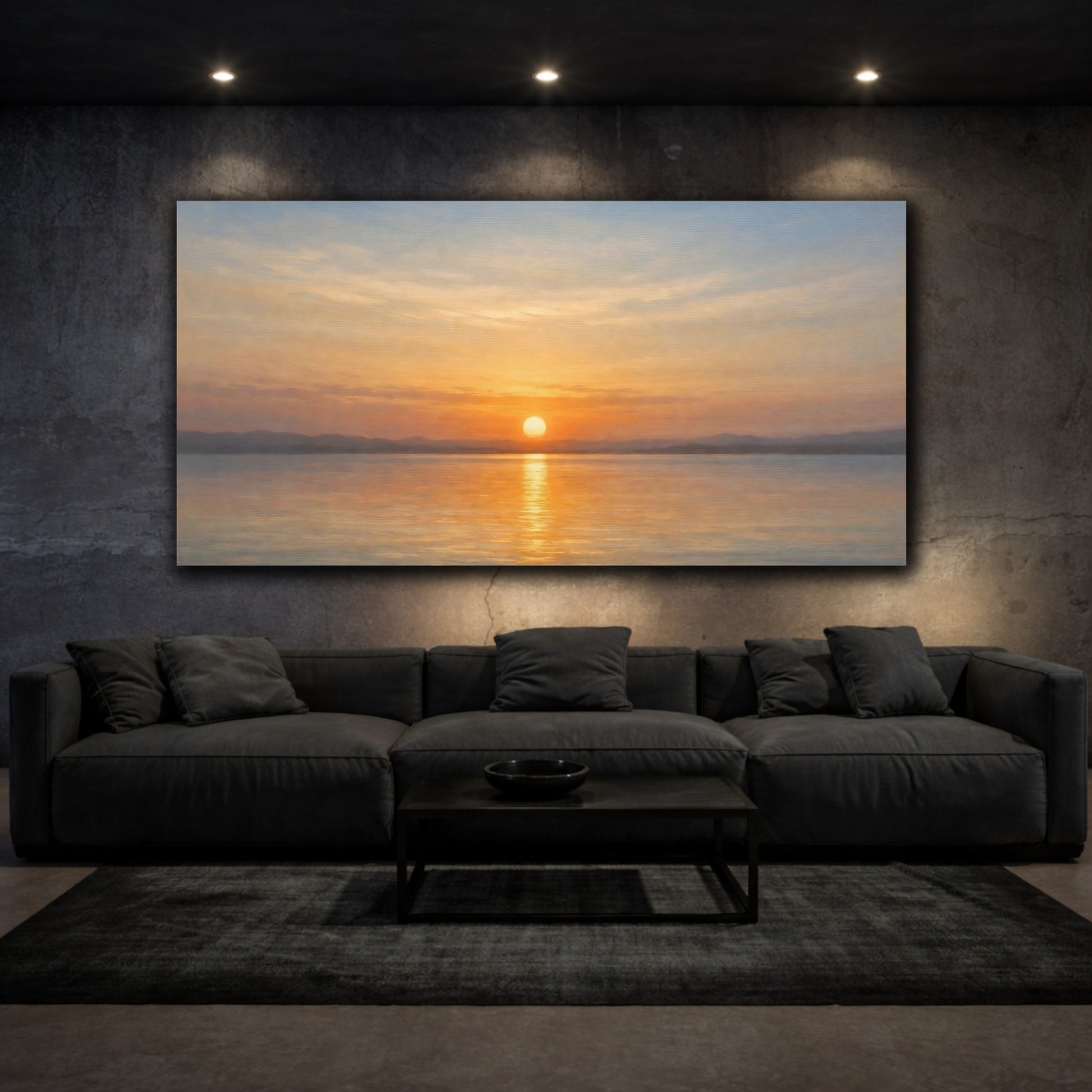 Mockup 2. Nature Sunset Seascape Golden Sunset Landscape shown as stretched canvas wall art