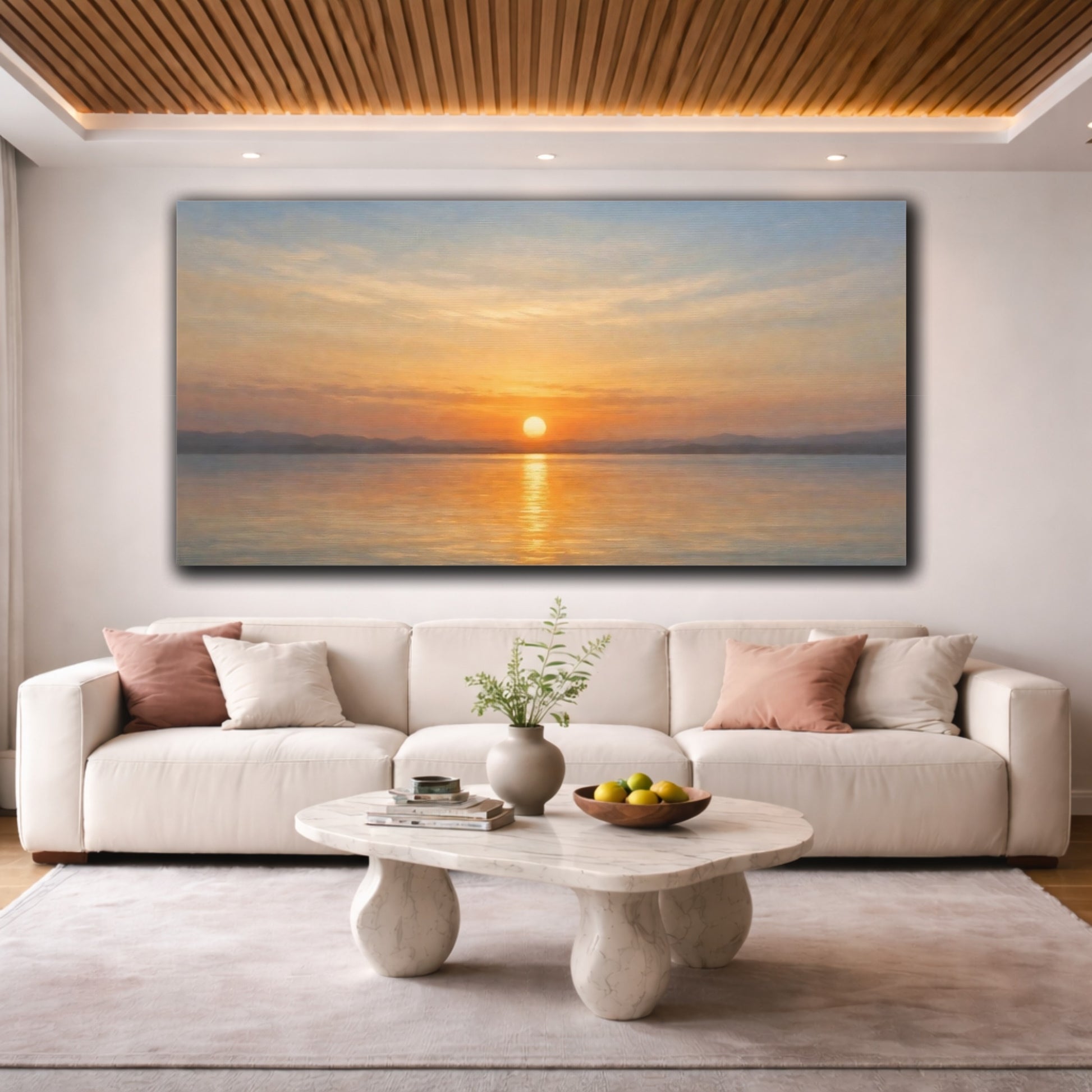 Mockup 3. Nature Sunset Seascape Golden Sunset Landscape shown as stretched canvas wall art