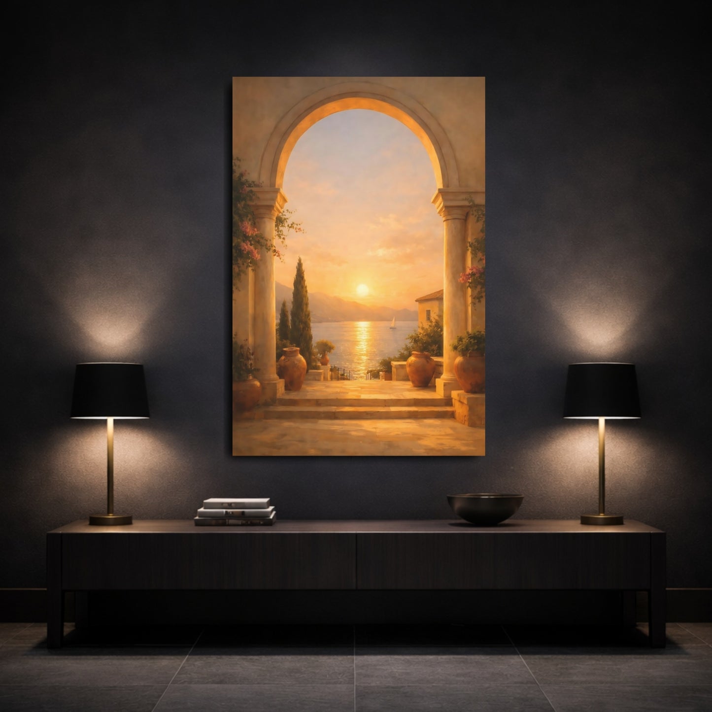 Nature Sunset Seascape Mediterranean Sunset shown as front canvas room wall art