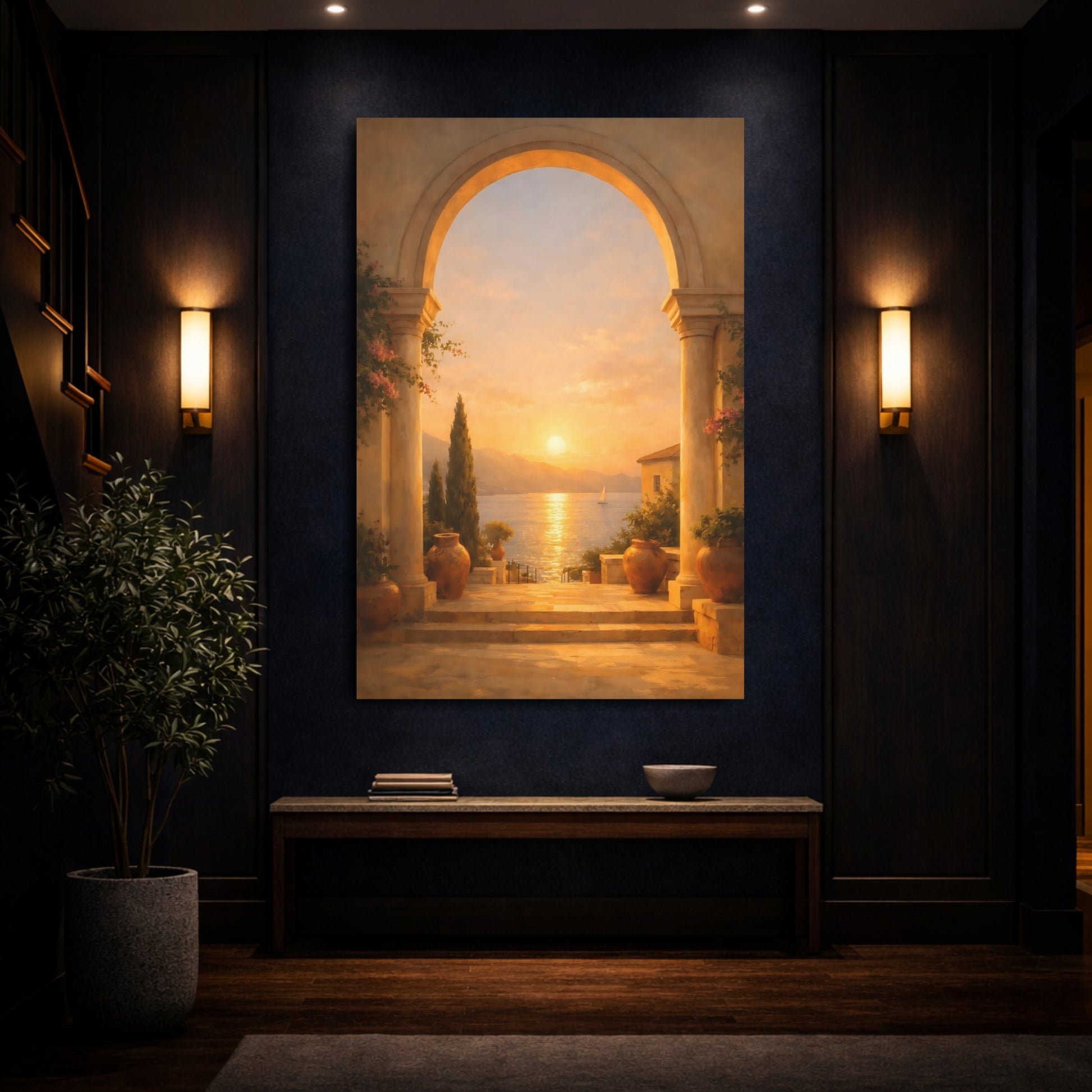 Nature Sunset Seascape Mediterranean Sunset shown as front canvas room wall art