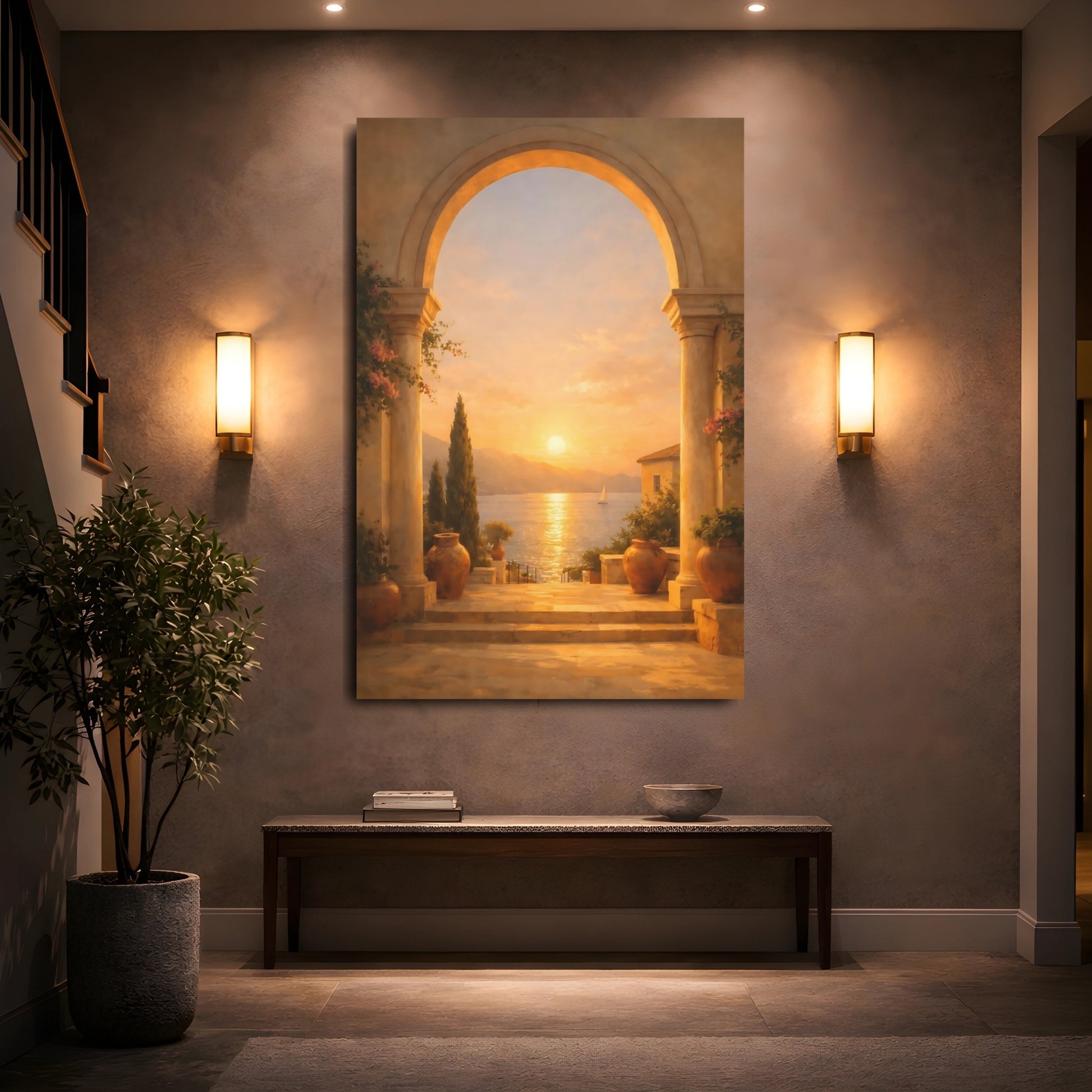 Nature Sunset Seascape Mediterranean Sunset shown as front canvas room wall art