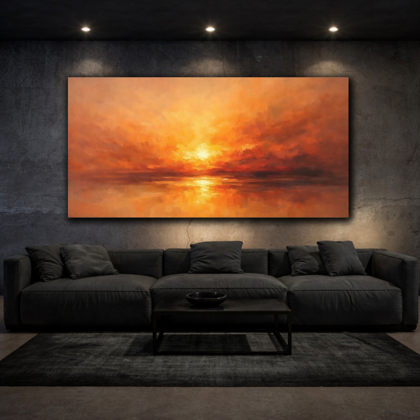 Mockup 2. Nature Sunset Seascape Orange Sunset shown as stretched canvas wall art