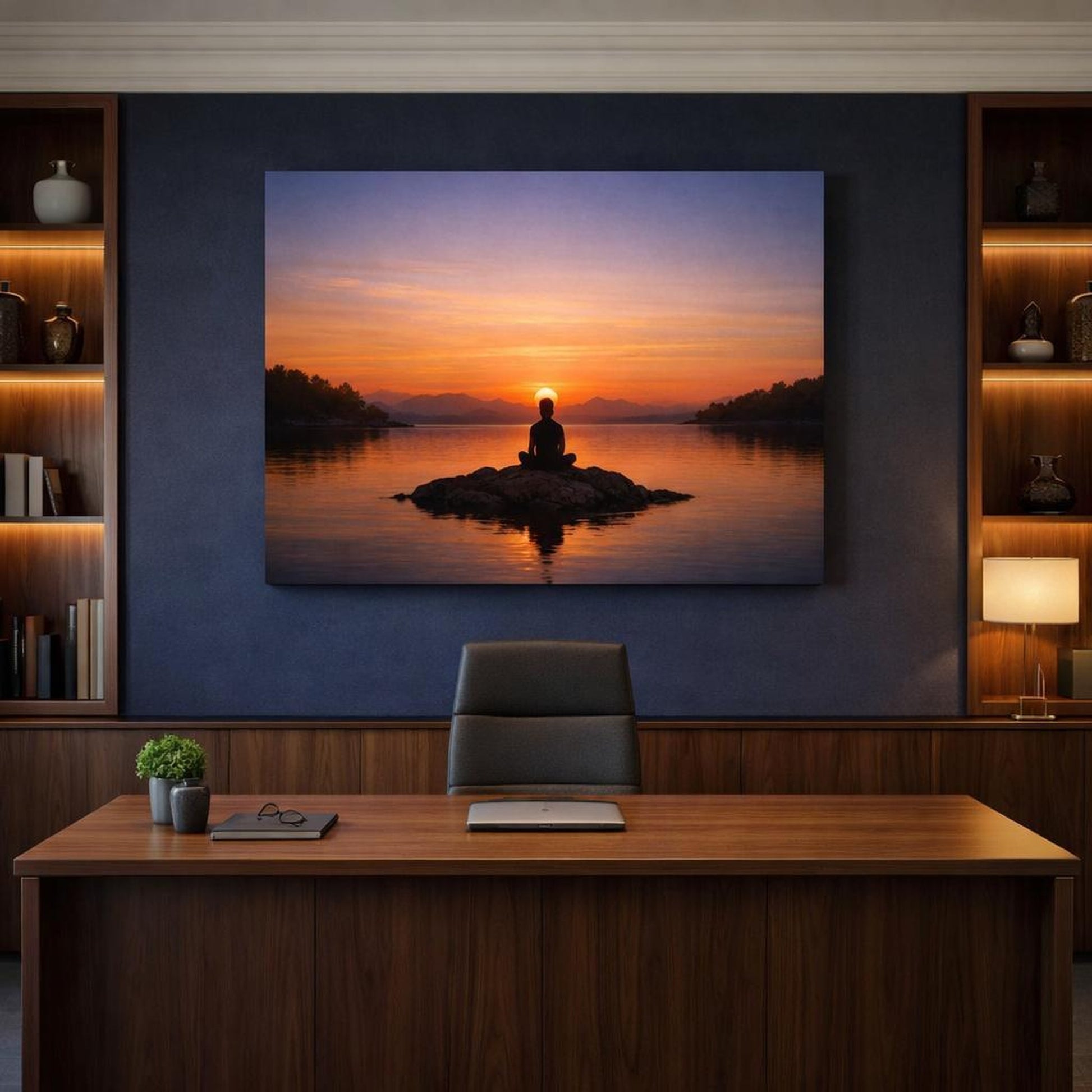 Nature Sunset Silence shown as canvas wall art in a refined dining room