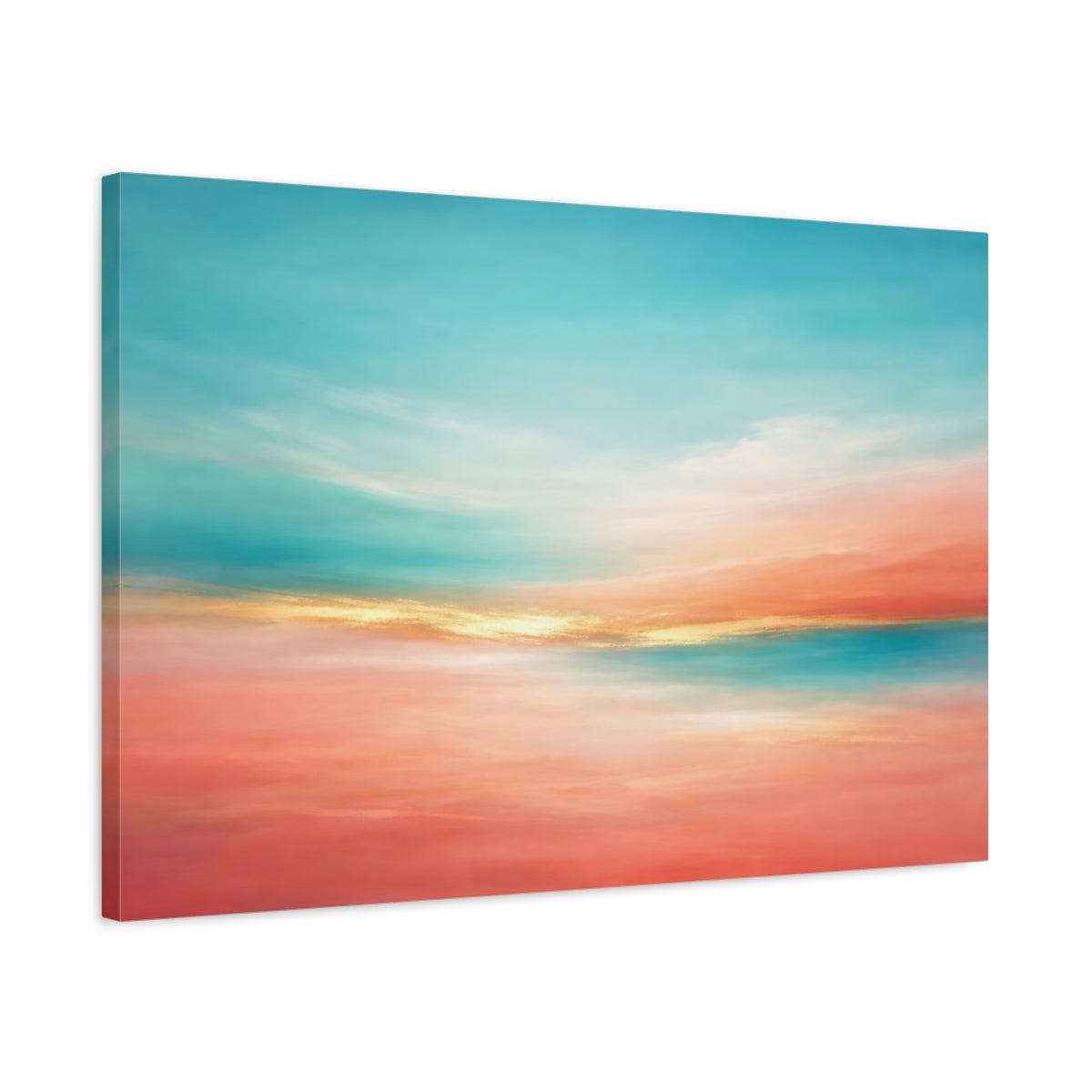 Side Mockup 2. Nature Sunset Sky Teal Orange Abstract shown as stretched canvas wall art