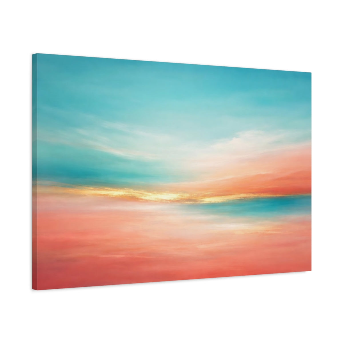 Side Mockup 1. Nature Sunset Sky Teal Orange Abstract shown as stretched canvas wall art