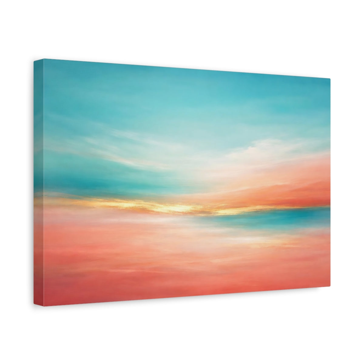 Side Mockup 4. Nature Sunset Sky Teal Orange Abstract shown as stretched canvas wall art