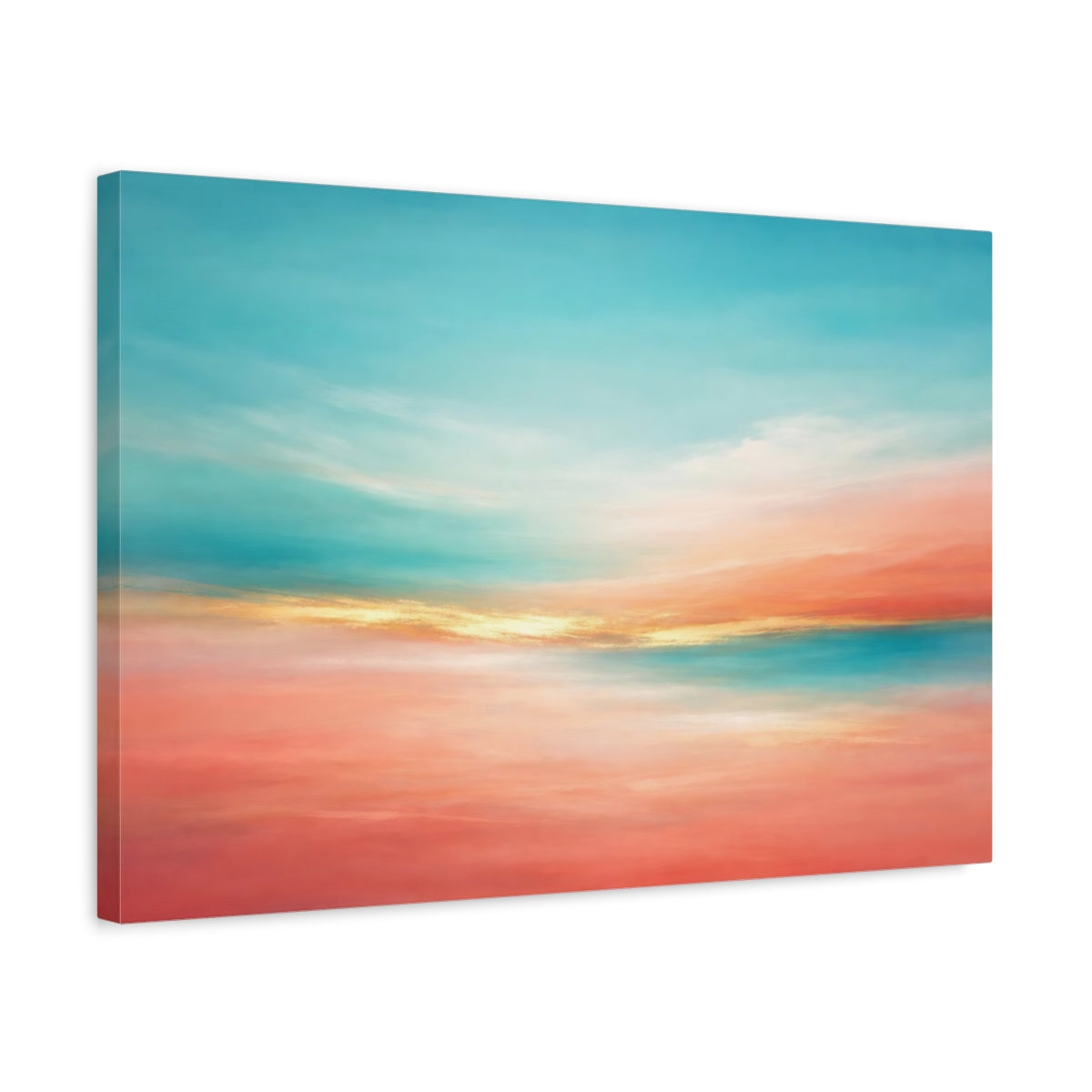 Side Mockup 3. Nature Sunset Sky Teal Orange Abstract shown as stretched canvas wall art