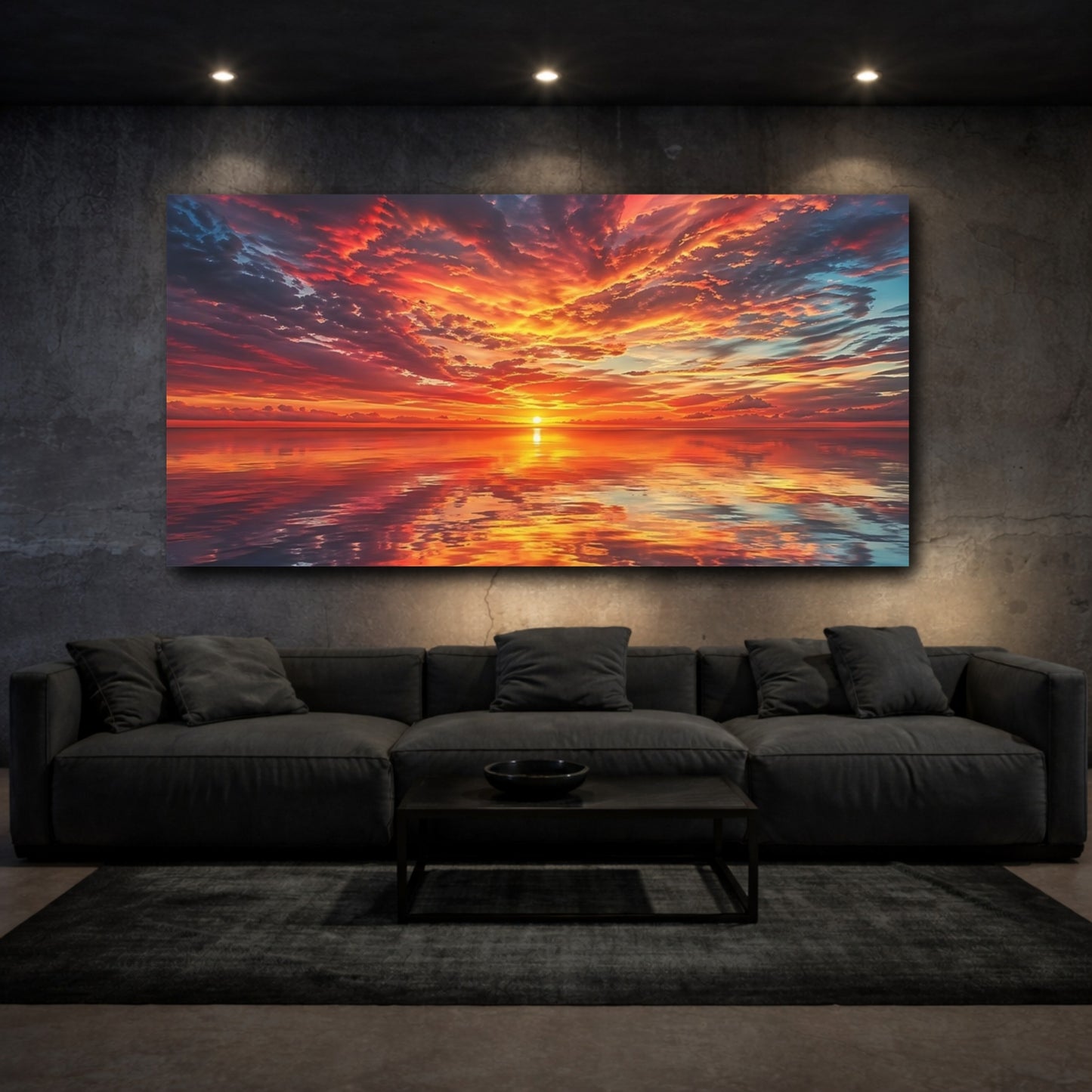 Mockup 2. Nature Sunset Vibrant Sunset shown as stretched canvas wall art