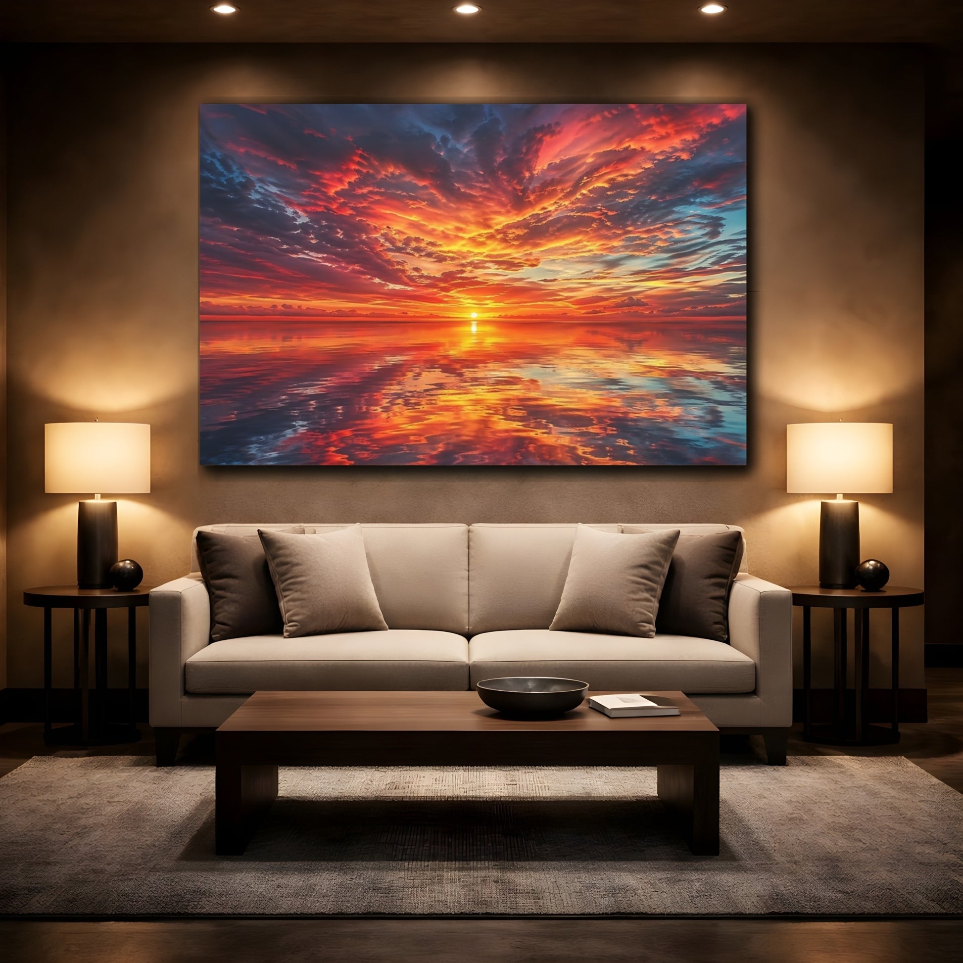 Mockup 2. Nature Sunset Vibrant Sunset shown as stretched canvas wall art