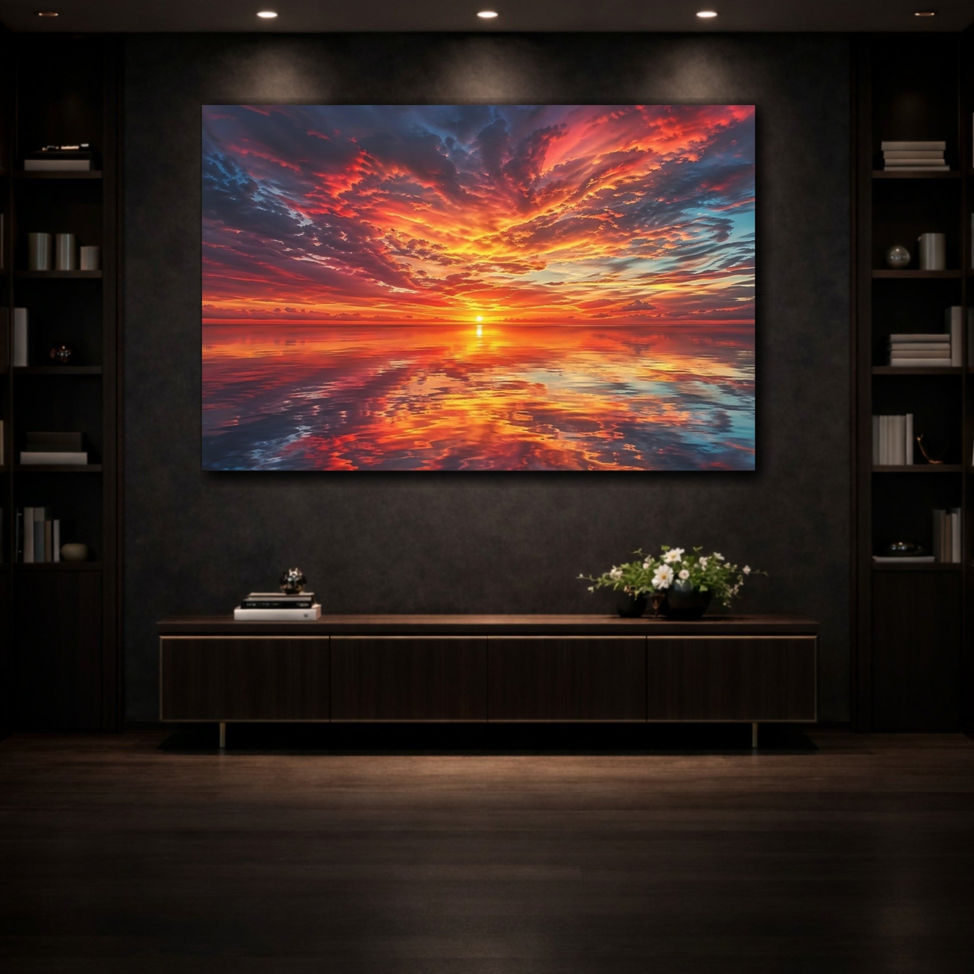 Mockup 3. Nature Sunset Vibrant Sunset shown as stretched canvas wall art
