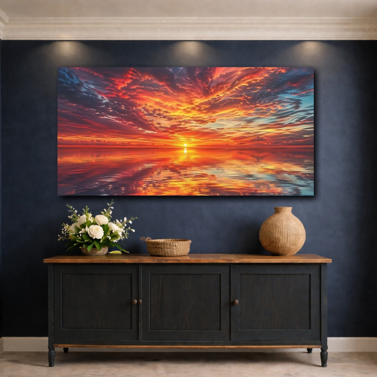 Mockup 4. Nature Sunset Vibrant Sunset shown as stretched canvas wall art