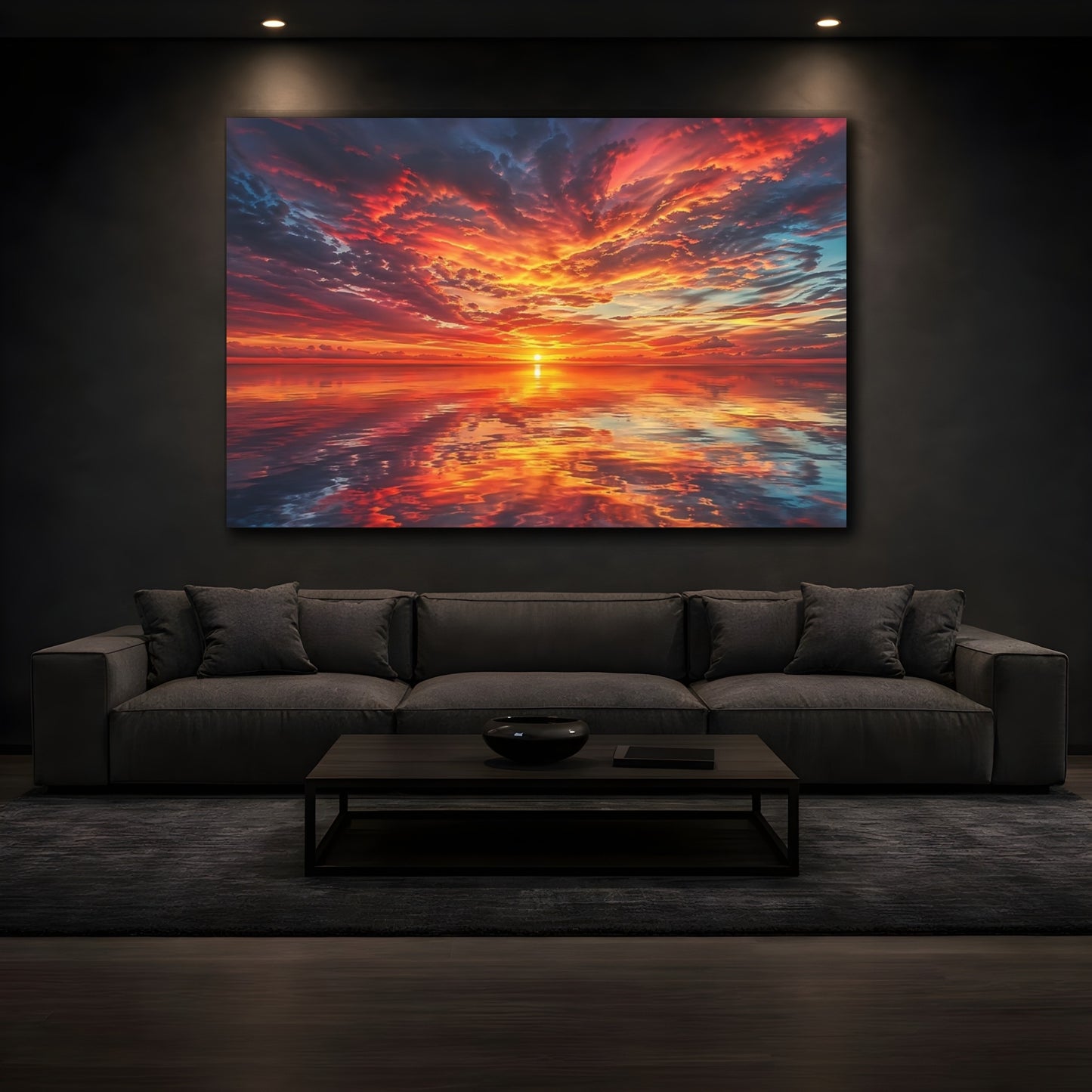 Mockup 4. Nature Sunset Vibrant Sunset shown as stretched canvas wall art