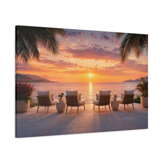 Main Mockup. Nature Sunset View Tropical Sunset shown as stretched canvas wall art