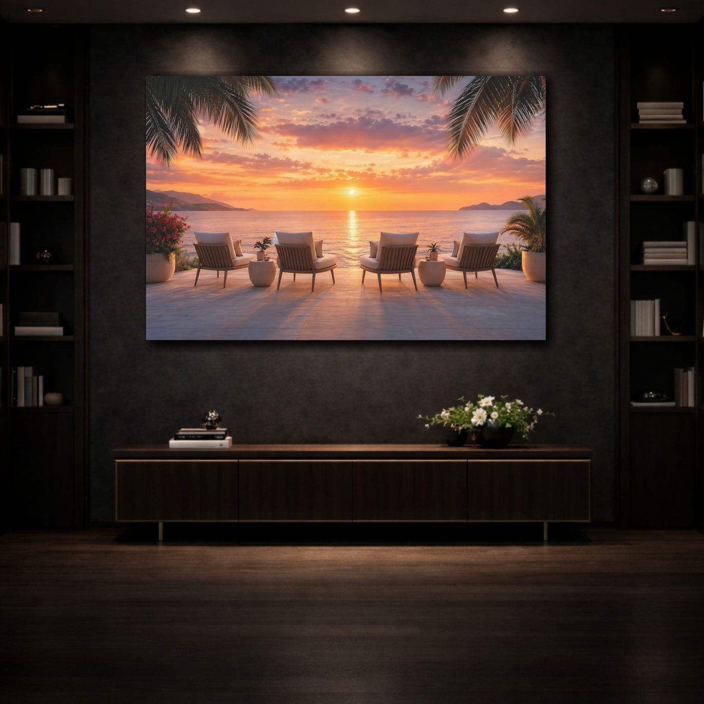 Mockup 3. Nature Sunset View Tropical Sunset shown as stretched canvas wall art
