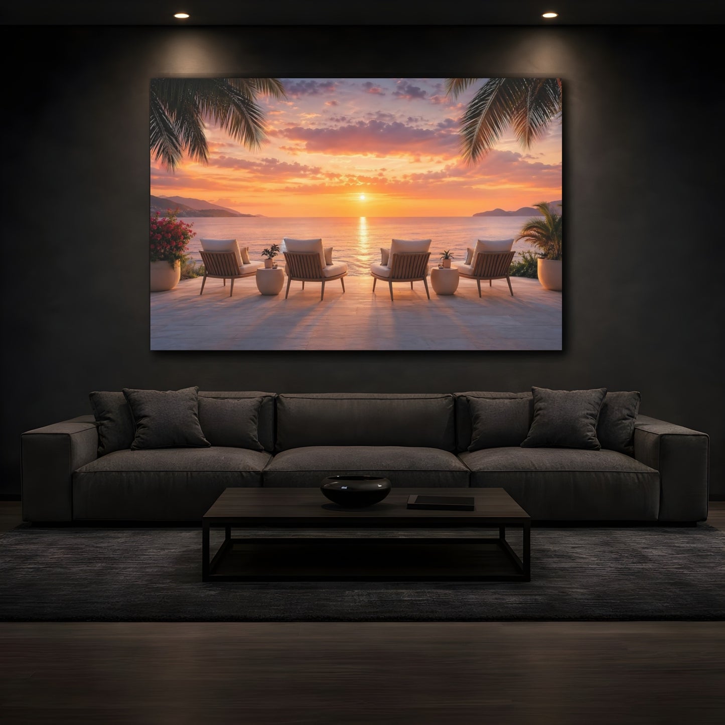 Mockup 4. Nature Sunset View Tropical Sunset shown as stretched canvas wall art