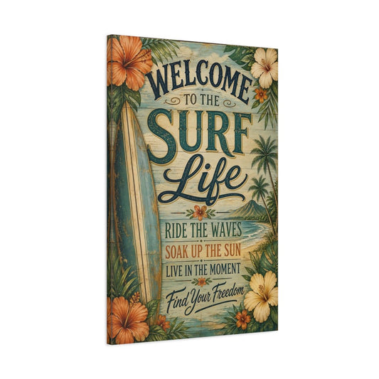 Nature Surfboard Beach Tropical Surf Canvas Print – Living Room, Large Wall, Blue - YesArtYes