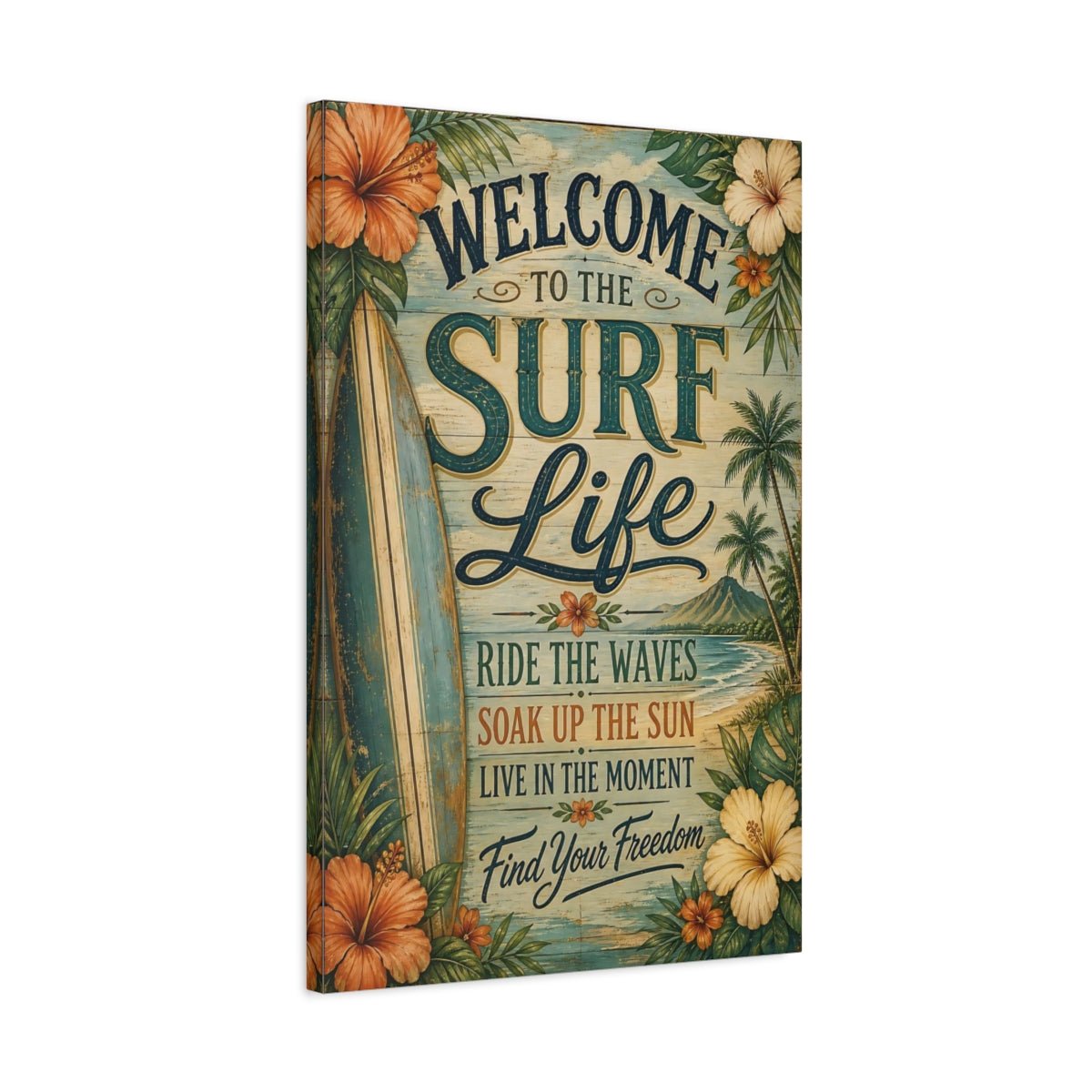 Nature Surfboard Beach Tropical Surf Canvas Print – Living Room, Large Wall, Blue - YesArtYes