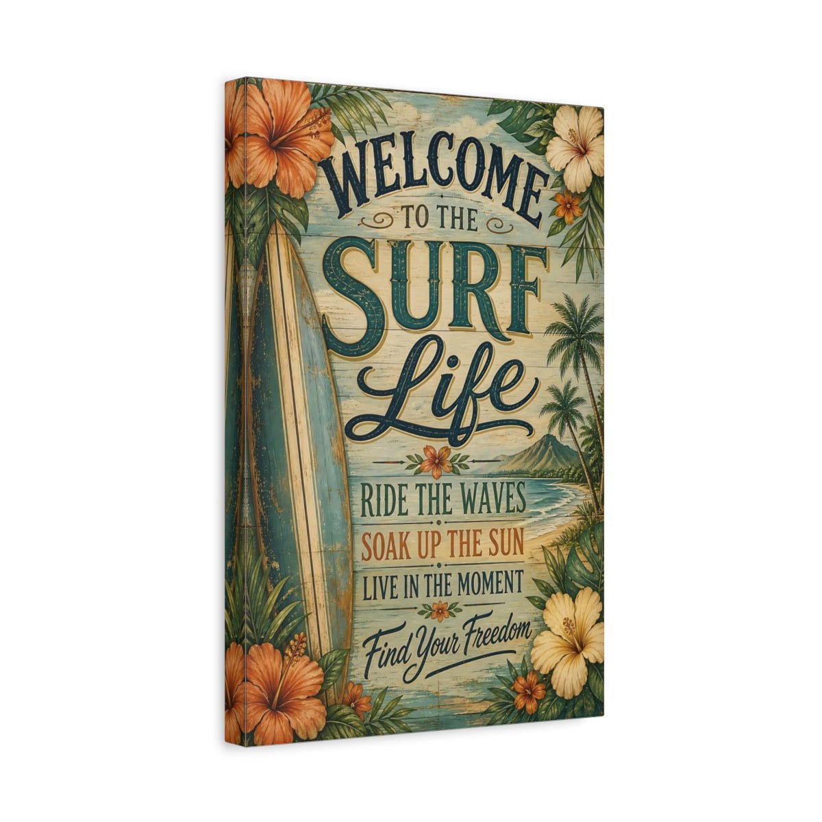 Nature Surfboard Beach Tropical Surf Canvas Print – Living Room, Large Wall, Blue - YesArtYes