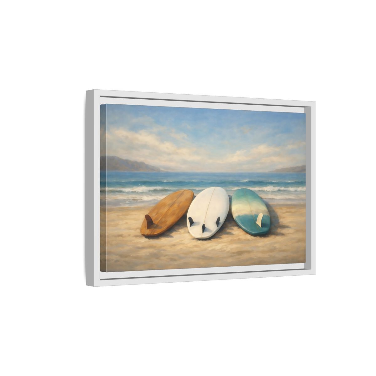 Side Mockup 4. Nature Surfboards Blue Brown Surfboards shown as stretched canvas wall art