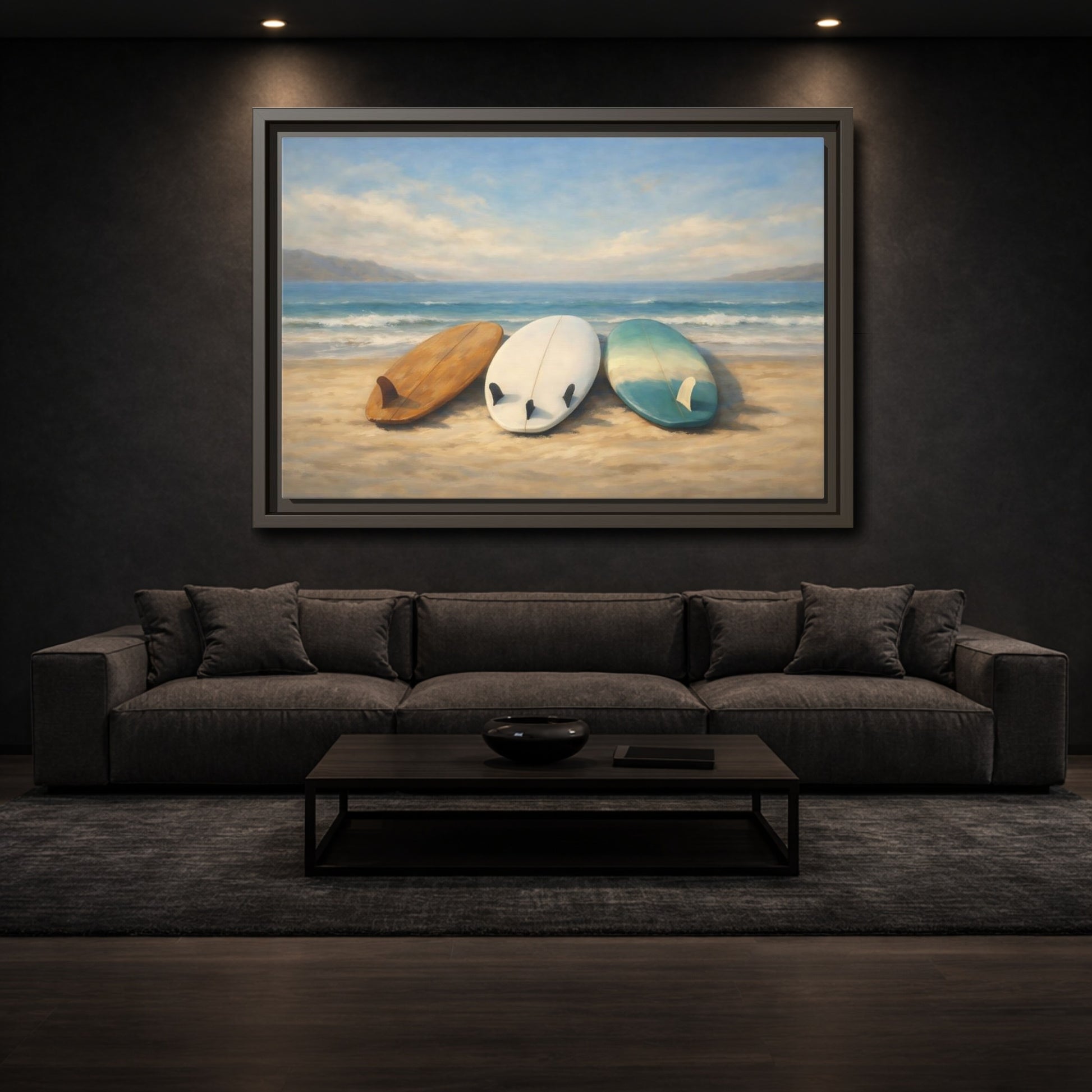 Mockup 2. Nature Surfboards Blue Brown Surfboards shown as stretched canvas wall art