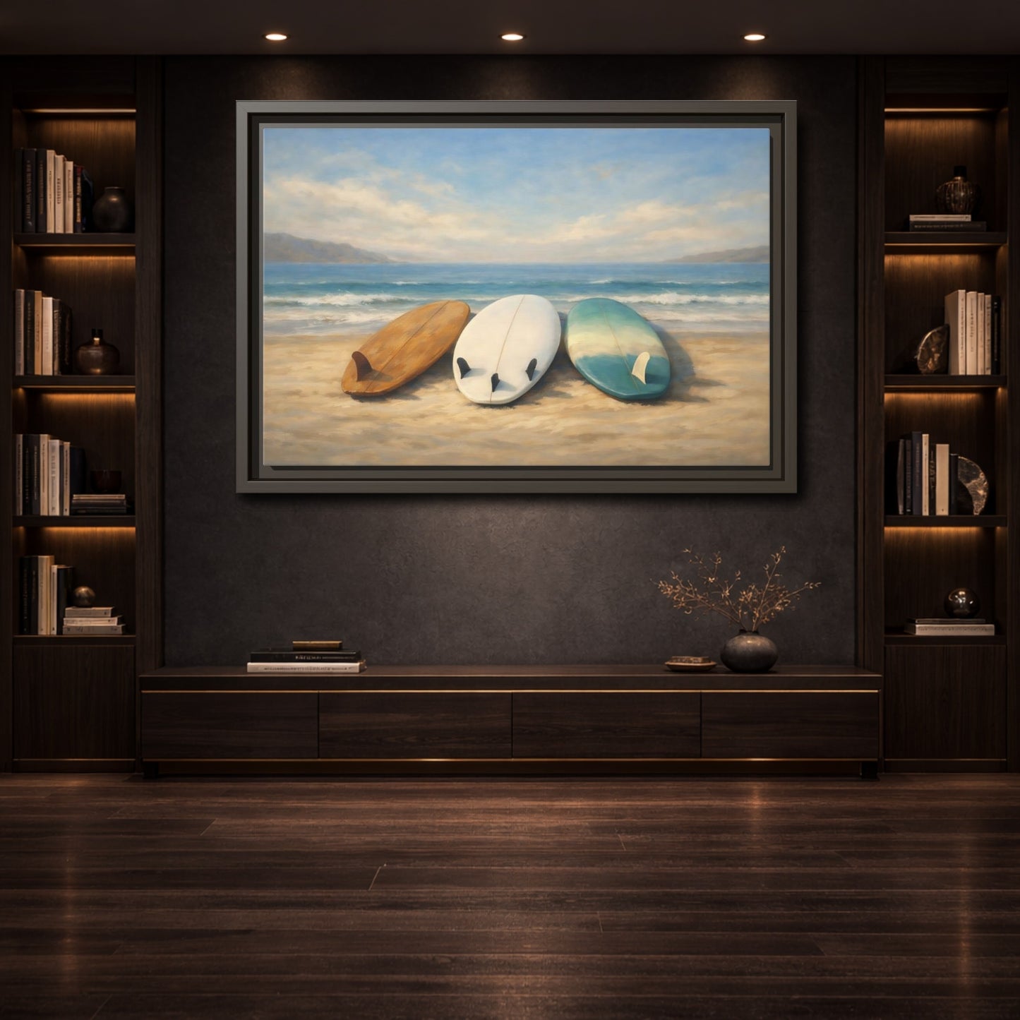 Mockup 3. Nature Surfboards Blue Brown Surfboards shown as stretched canvas wall art