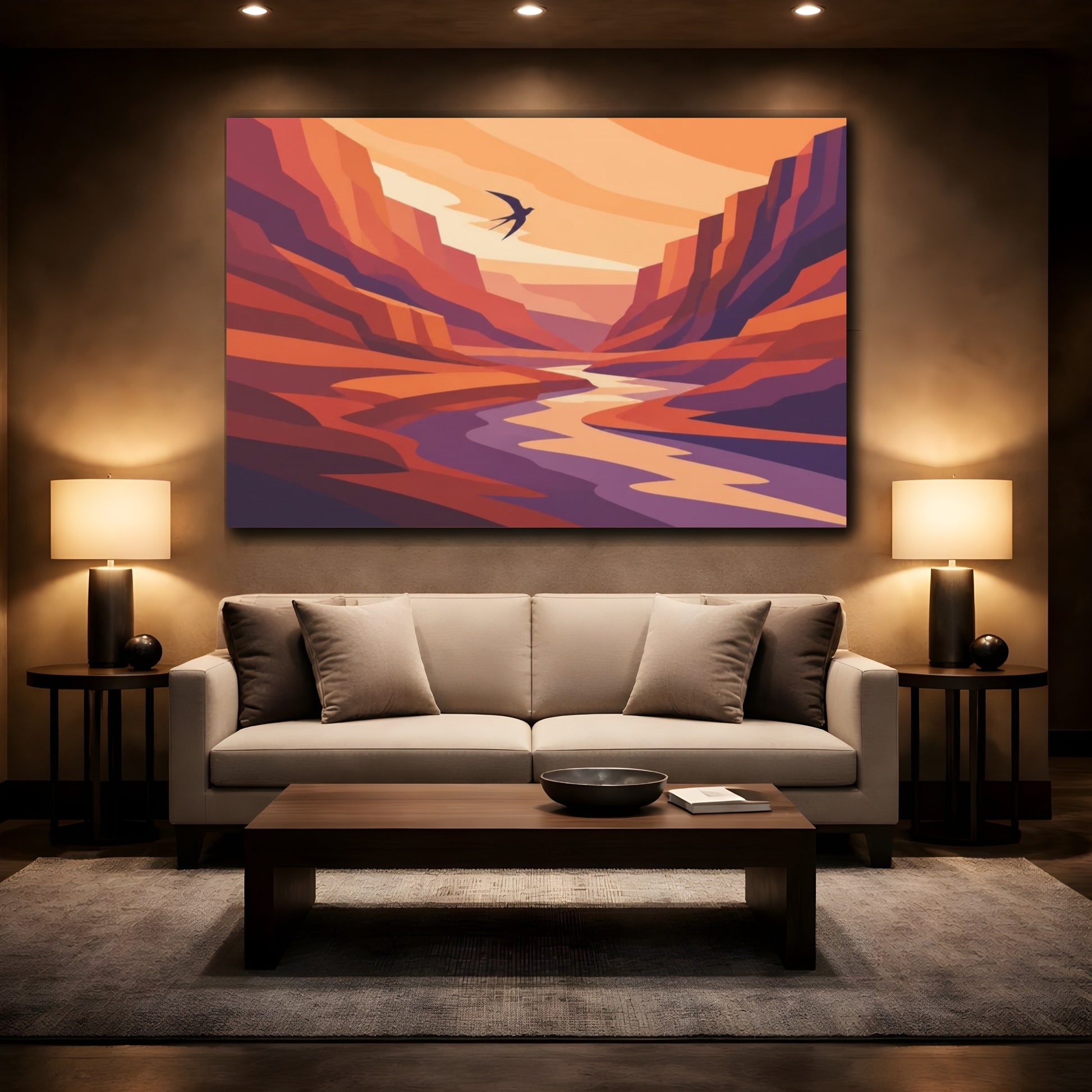 Mockup 2. Nature Swallow Over Amber Canyon shown as canvas print