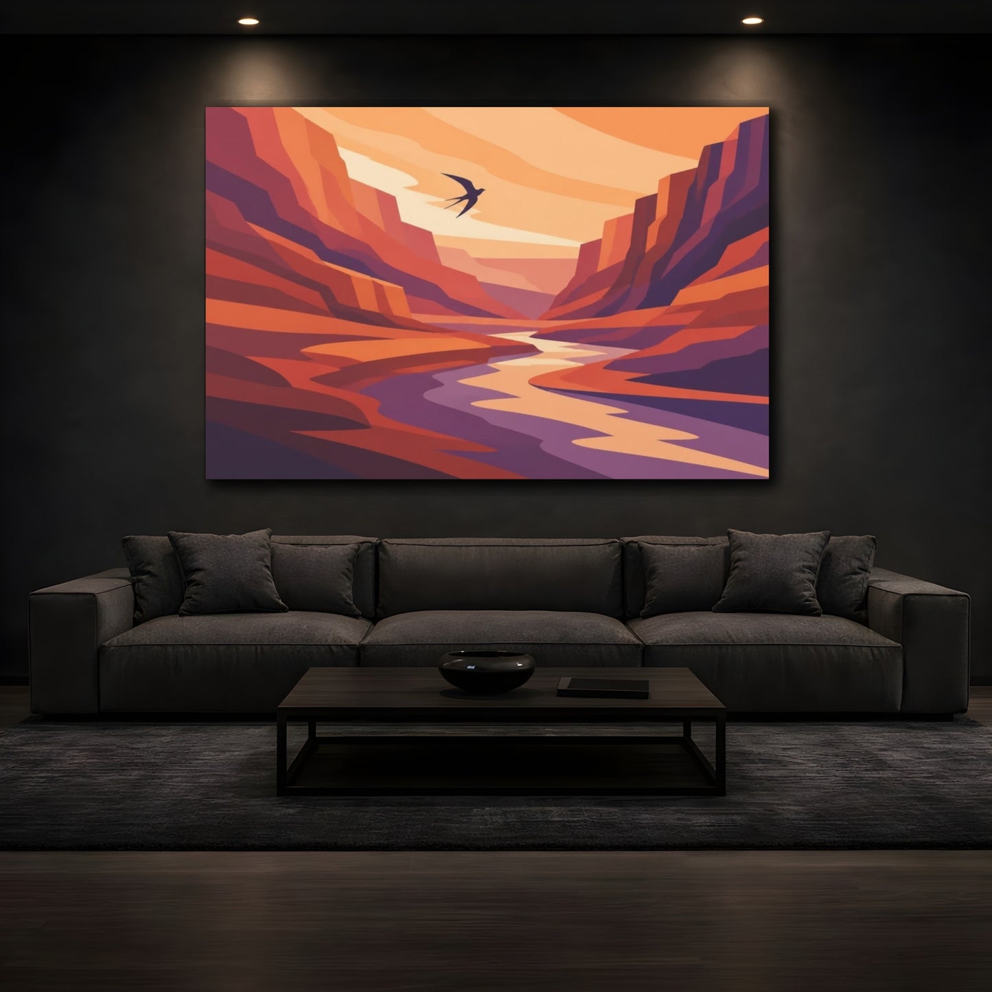 Mockup 3. Nature Swallow Over Amber Canyon shown as canvas print