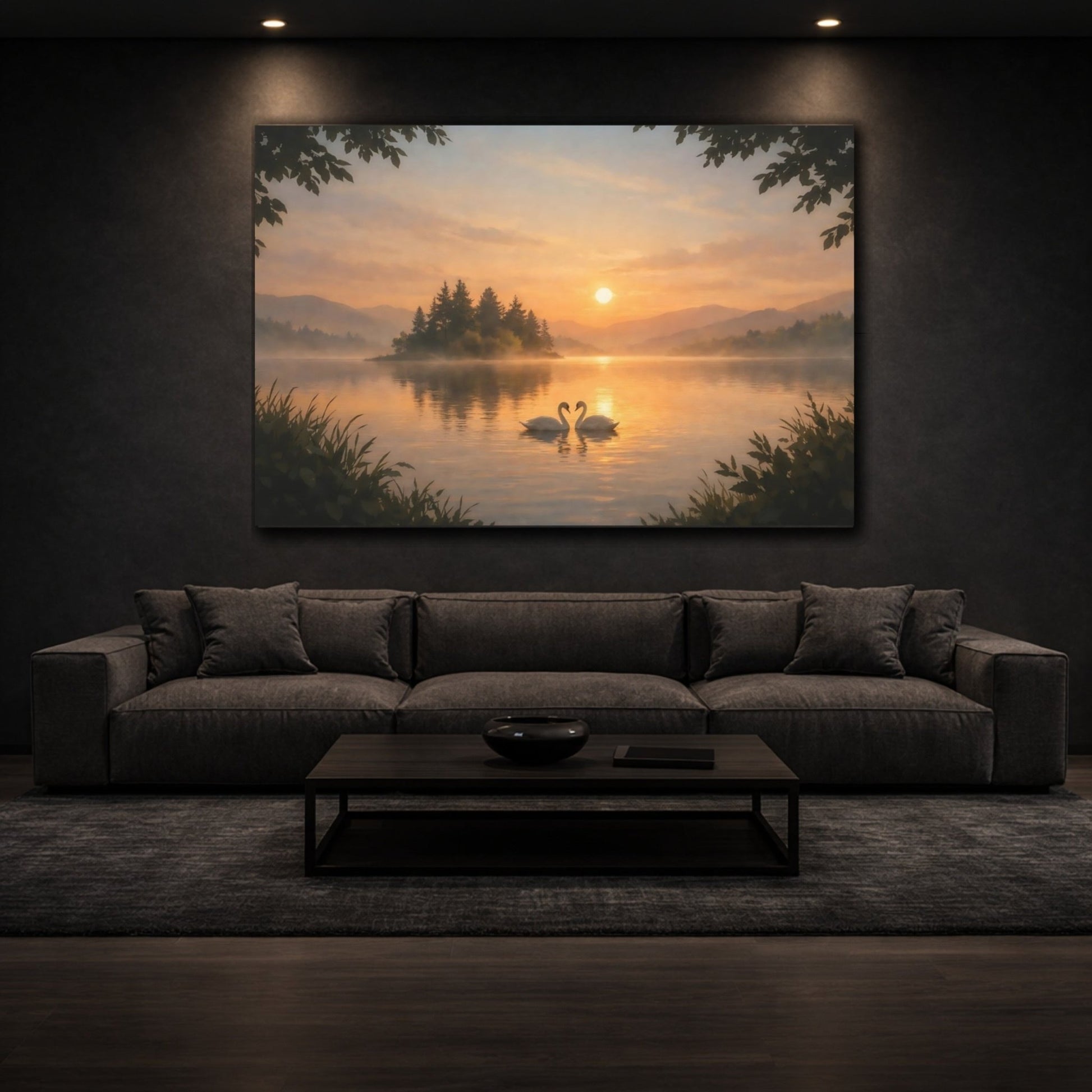 Nature Swans Golden Hour - Canvas Wall Art Print - YesArtYes