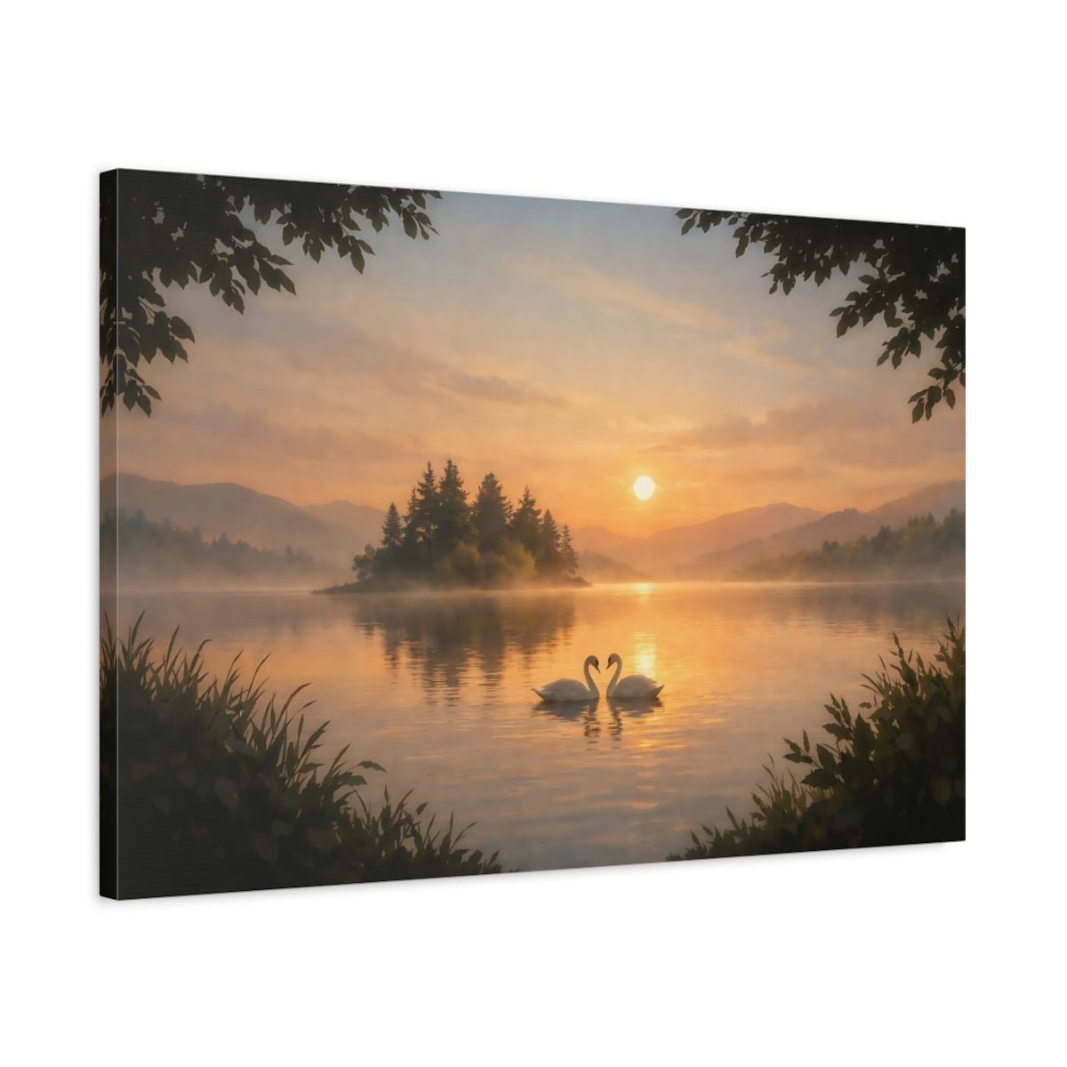 Nature Swans Golden Hour - Canvas Wall Art Print - YesArtYes